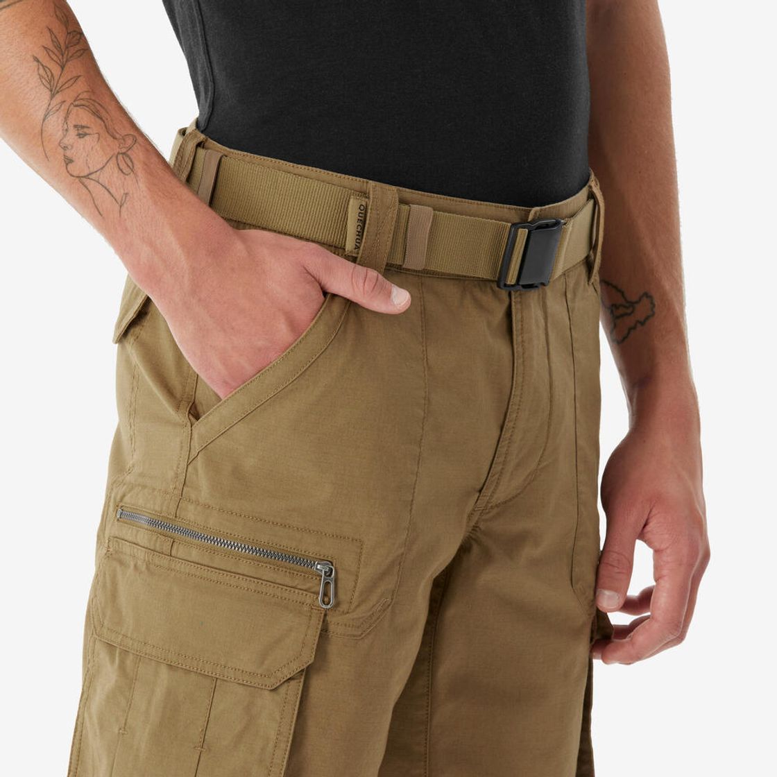 데카트론 남성 하이킹 카고 버뮤다 반바지 NH500 브론즈 브라운(DECATHLON Men's Hiking Cargo Bermuda Shorts NH500 Bronze Brown) - 4