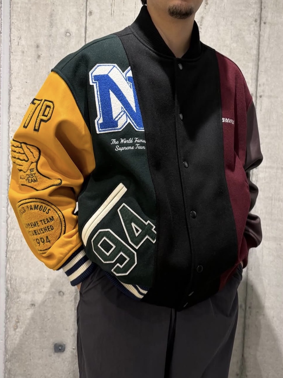 Supreme x MM6 Maison Margiela Split Varsity Jacket Multicolor - 24SS 착용 스타일 - 2