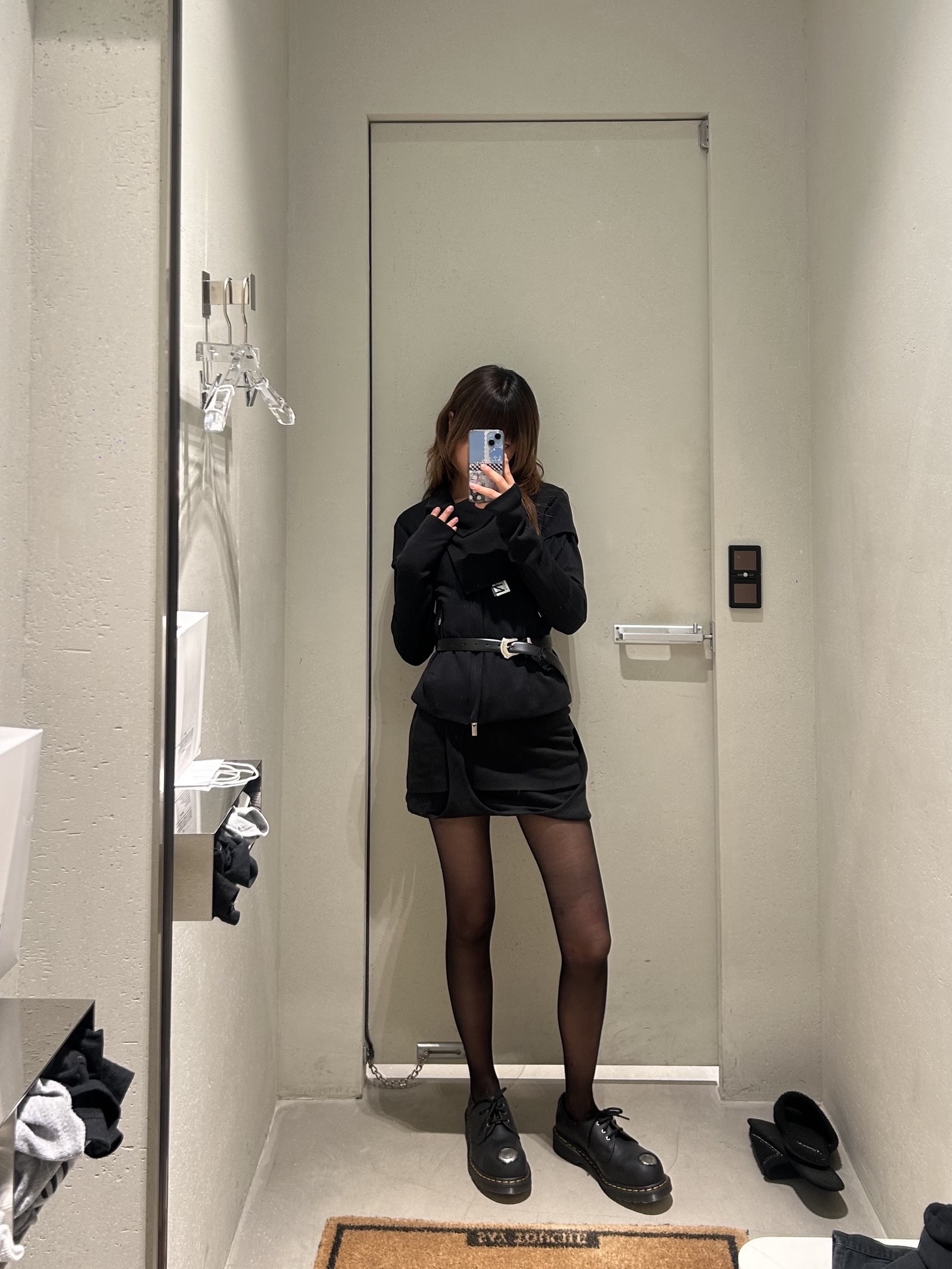 Nache Women Out In Mini Skort Black - 26SS, Nache Women 2-Way Slim Cotton Rider Jacket Black - 26SS 착용 스타일 - 1