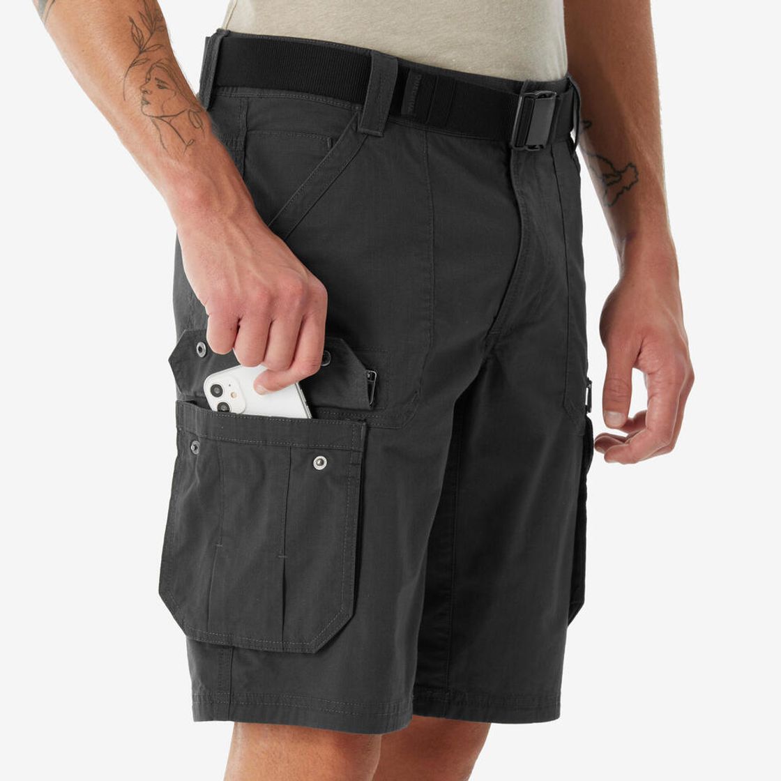데카트론 남성 하이킹 카고 버뮤다 반바지 NH500 카본 그레이(DECATHLON Men's Hiking Cargo Bermuda Shorts NH500 Carbon Grey) - 4