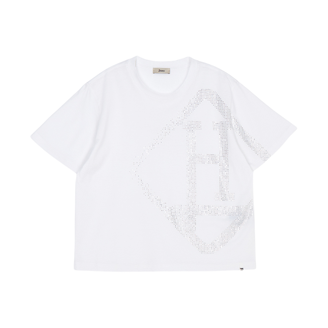 (W) 에르노 실버 라인스톤 메탈 로고 티셔츠 화이트((W) Herno Silver Rhinestone Metal Logo T-Shirt White)