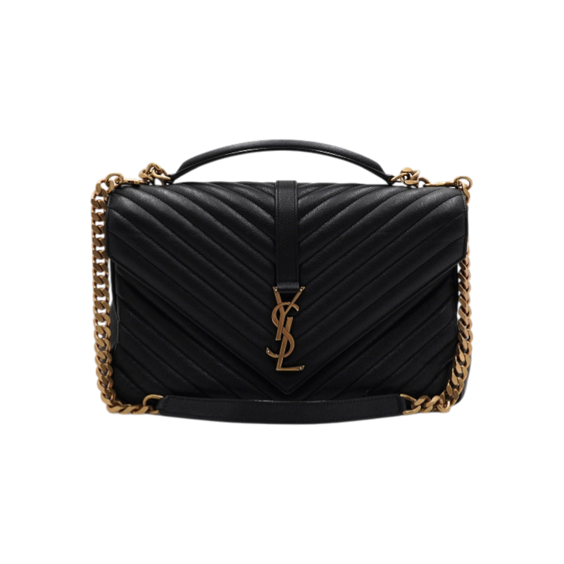 IT3KWNVFE4I5 Saint Laurent Black Leather YSL Logo College Large Tote & Shoulder Bag
