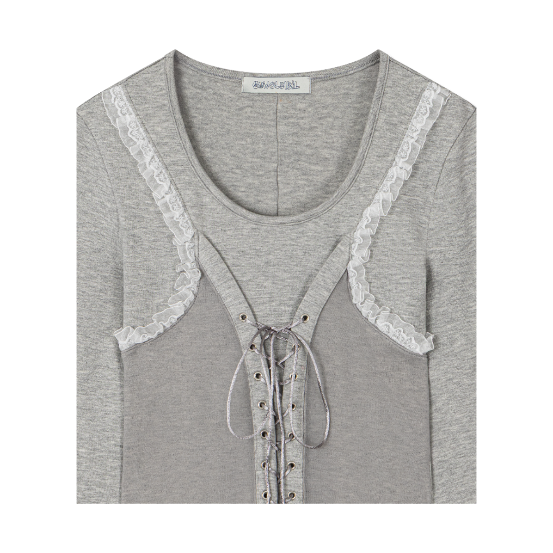 구월십일 에스닉 셔링 레이스 티셔츠 멜란지 그레이(Guwolsibil Ethnic Shirring Lace Top Melange Grey) - 4