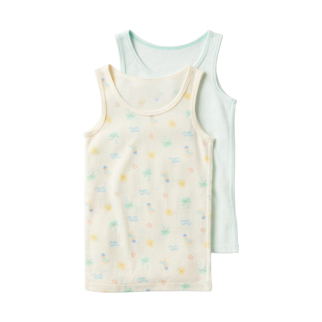 481800-50 (Kids) Uniqlo Printed Cotton Mesh Vest Top Light Green (2 Pack) - JP