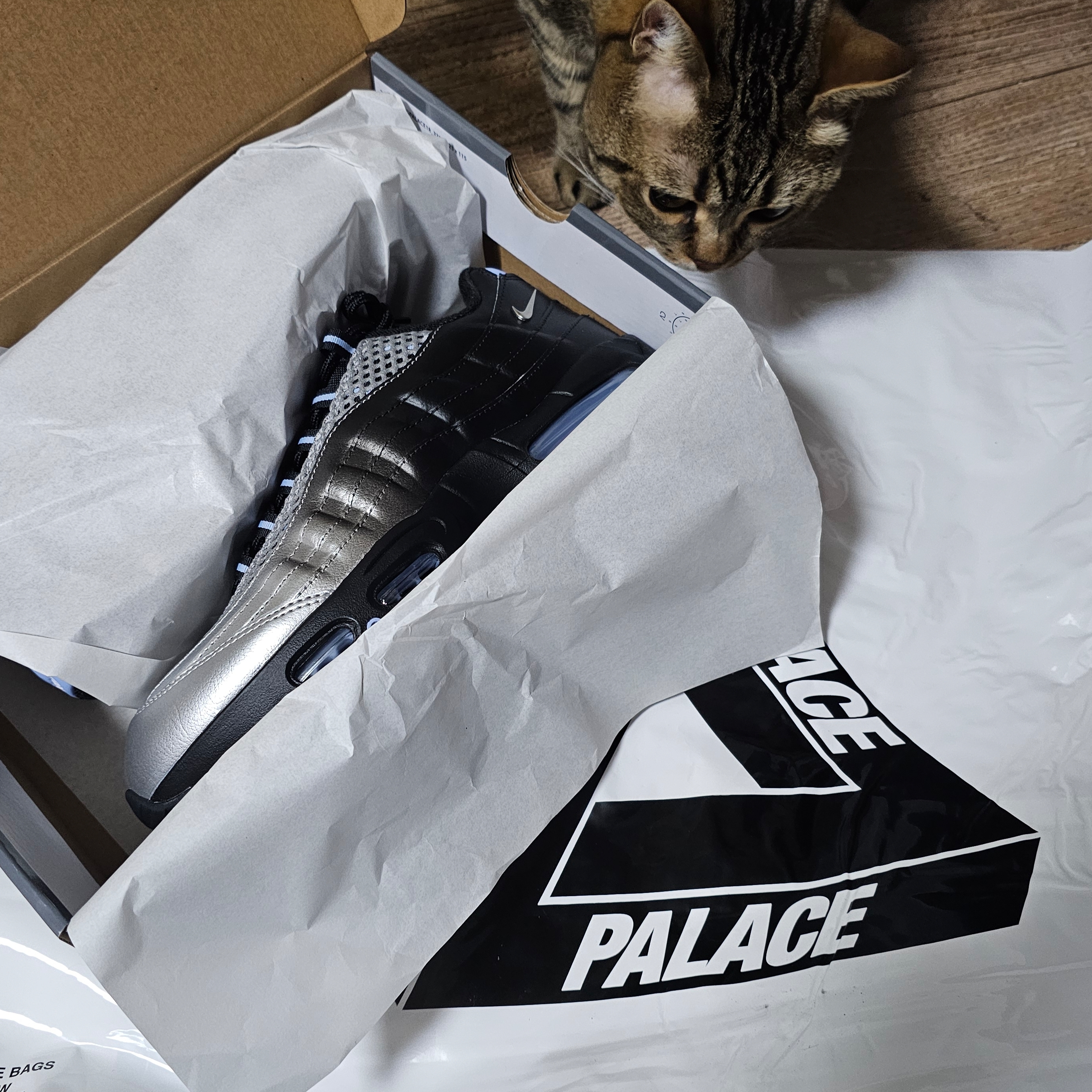 Nike x Palace Air Max 95 Metallic Silver Aluminum 착용 스타일 - 8