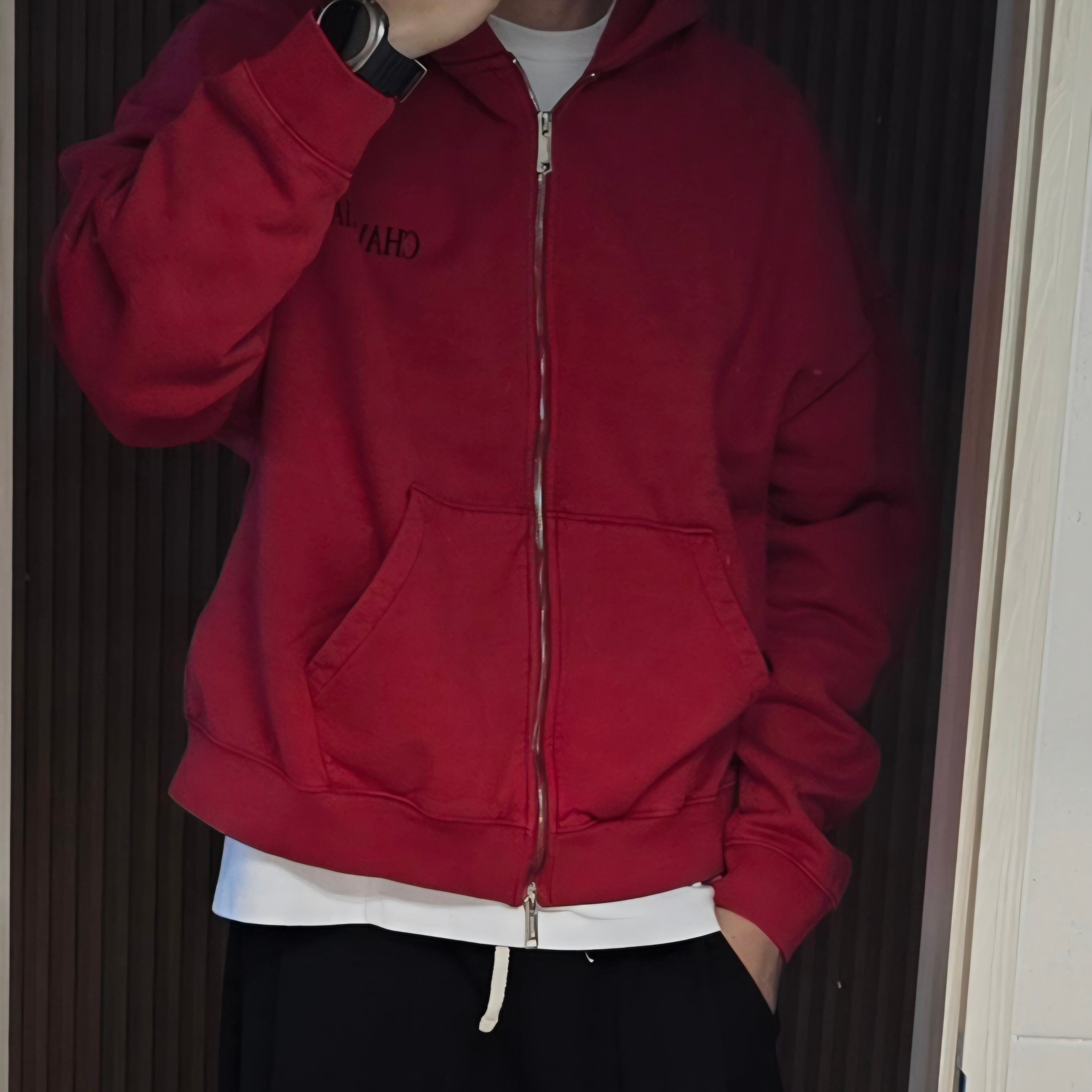 Zara x Willy Chavarria Relaxed Fit Hoodie Red 착용 스타일