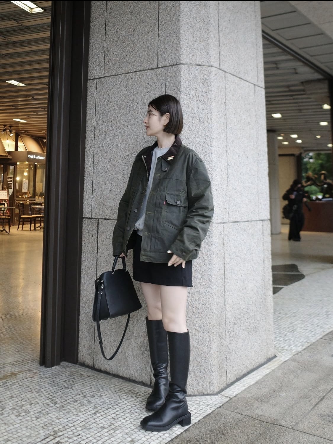 Levi's x Barbour Type II Waxed Jacket Olive Wax 착용 스타일 - 1