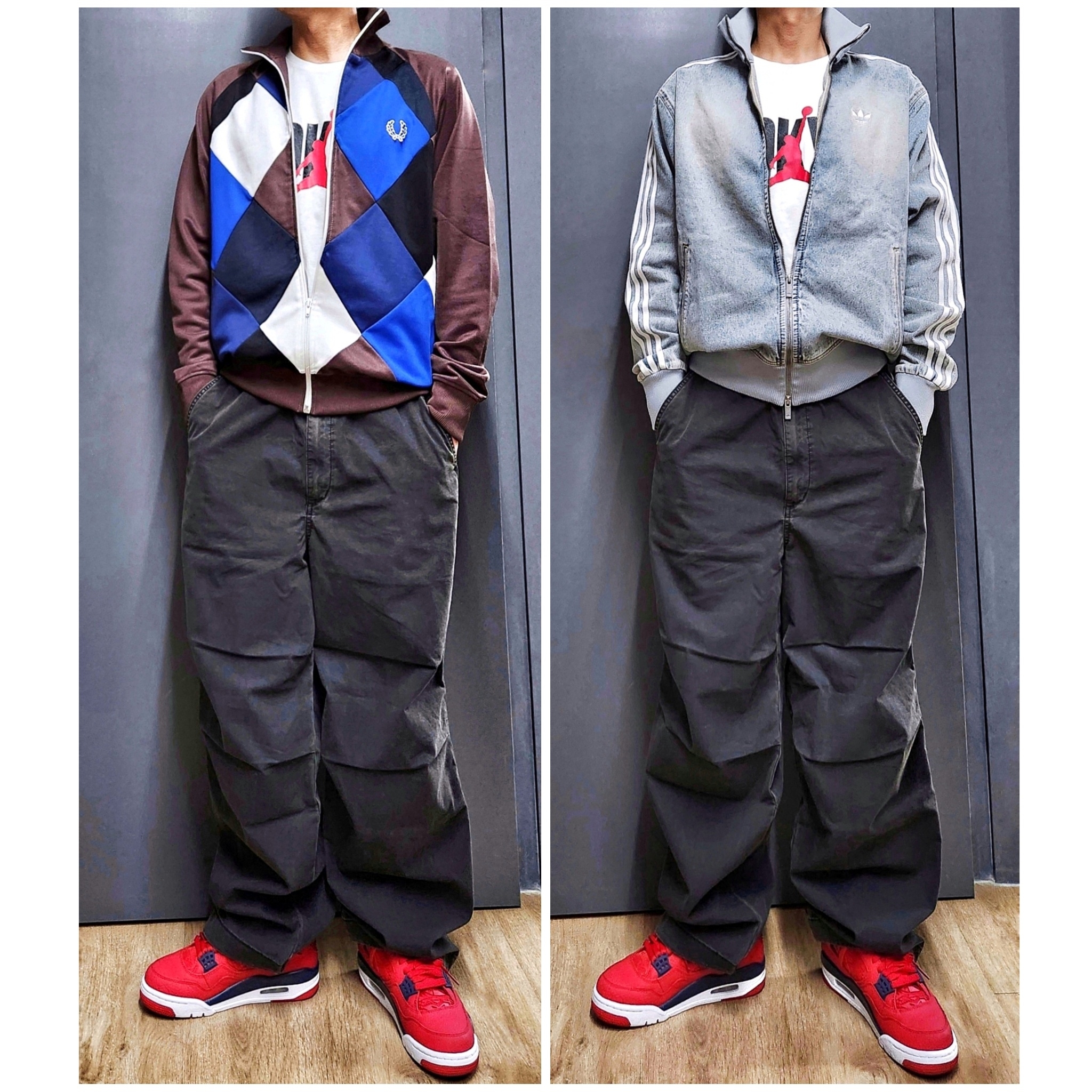 Fred Perry Argyle Track Jacket Oxblood, Jordan 4 Retro Fiba 2019 착용 스타일 - 1