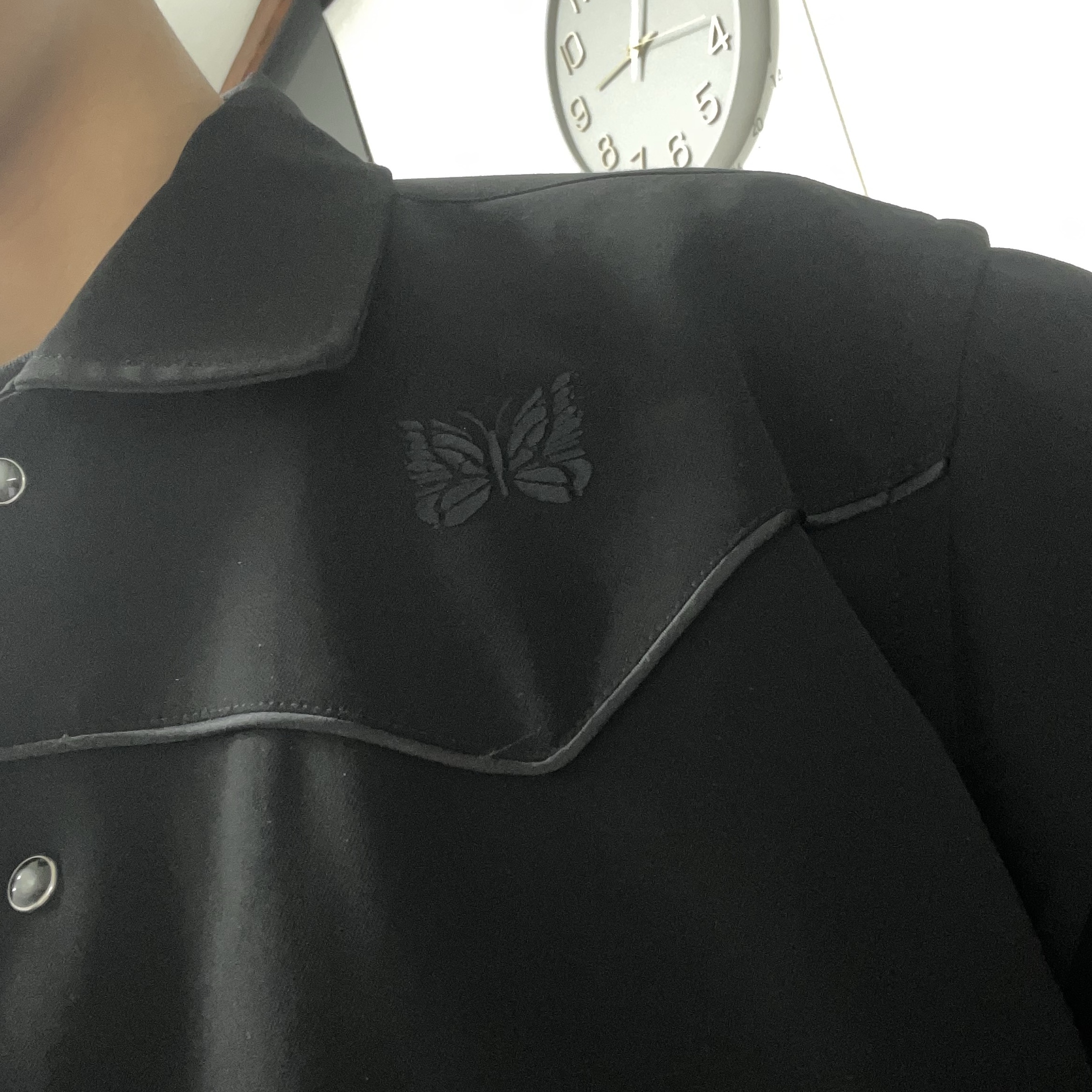Needles Cowboy Butterfly Jacket Black, Dr. Martens 1461 Nappa Black 착용 스타일 - 2