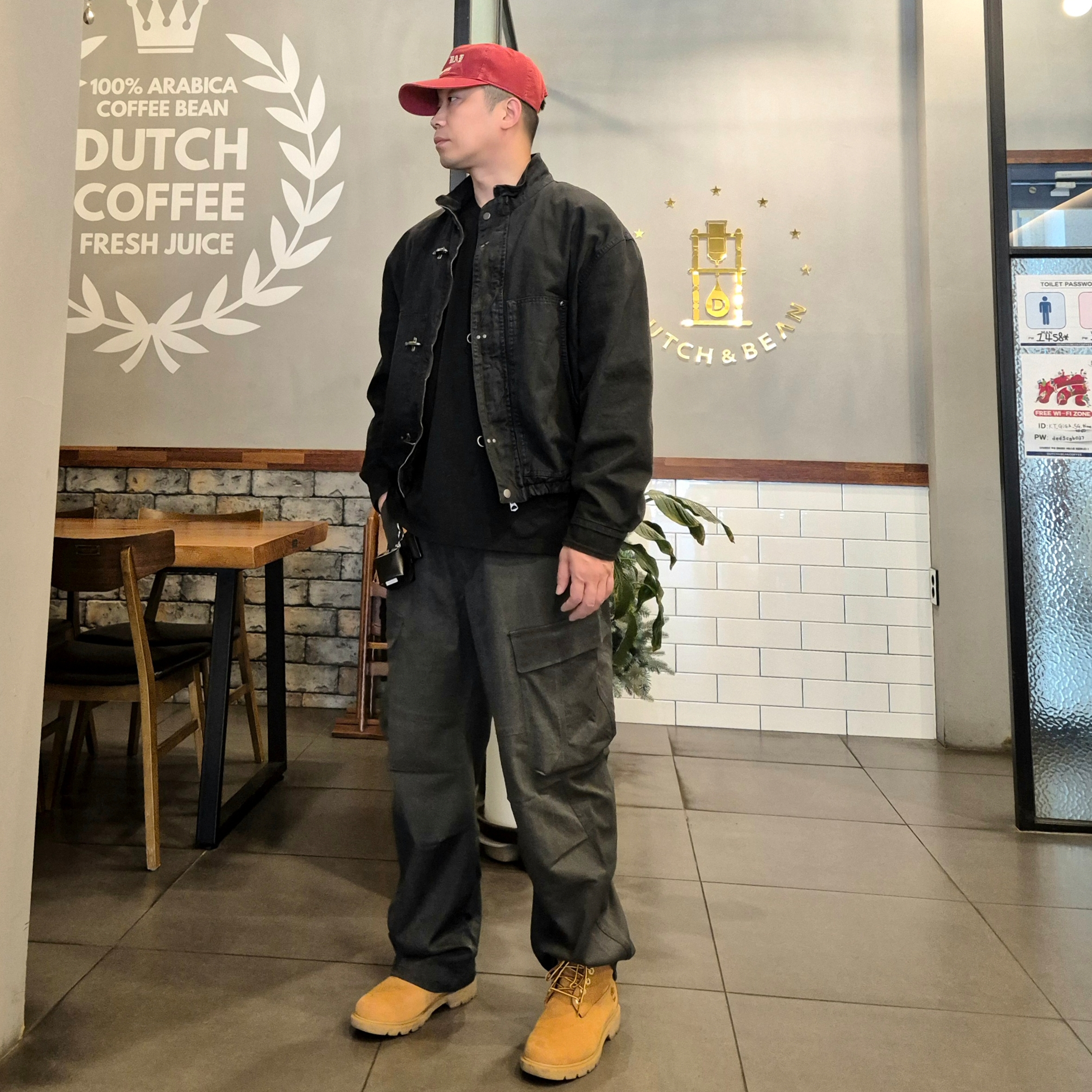 Timberland Premium 6 inch Waterproof Boot Wheat Nubuck - Wide, Sunday Ceremony Vintage Washed 5 Panel Cotton Cap - Red 착용 스타일 - 1