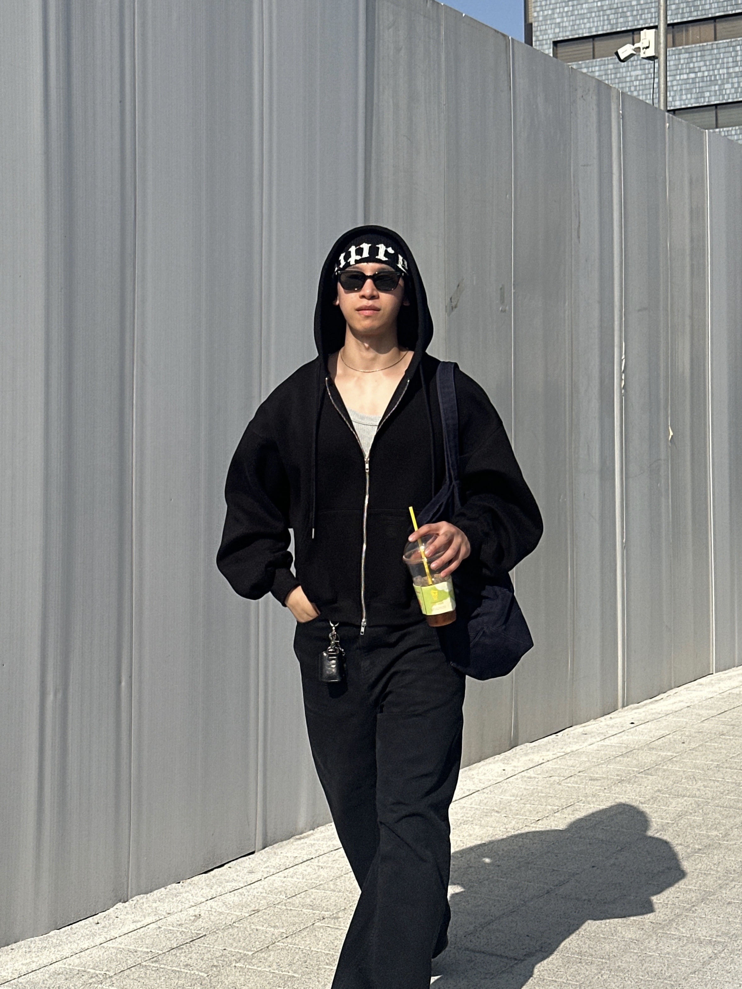 Undermycar MU.148 Combi Bonded Crop Sweat Hood Zip-Up Black, Dr. Martens 1461 Smooth Black 착용 스타일 - 2