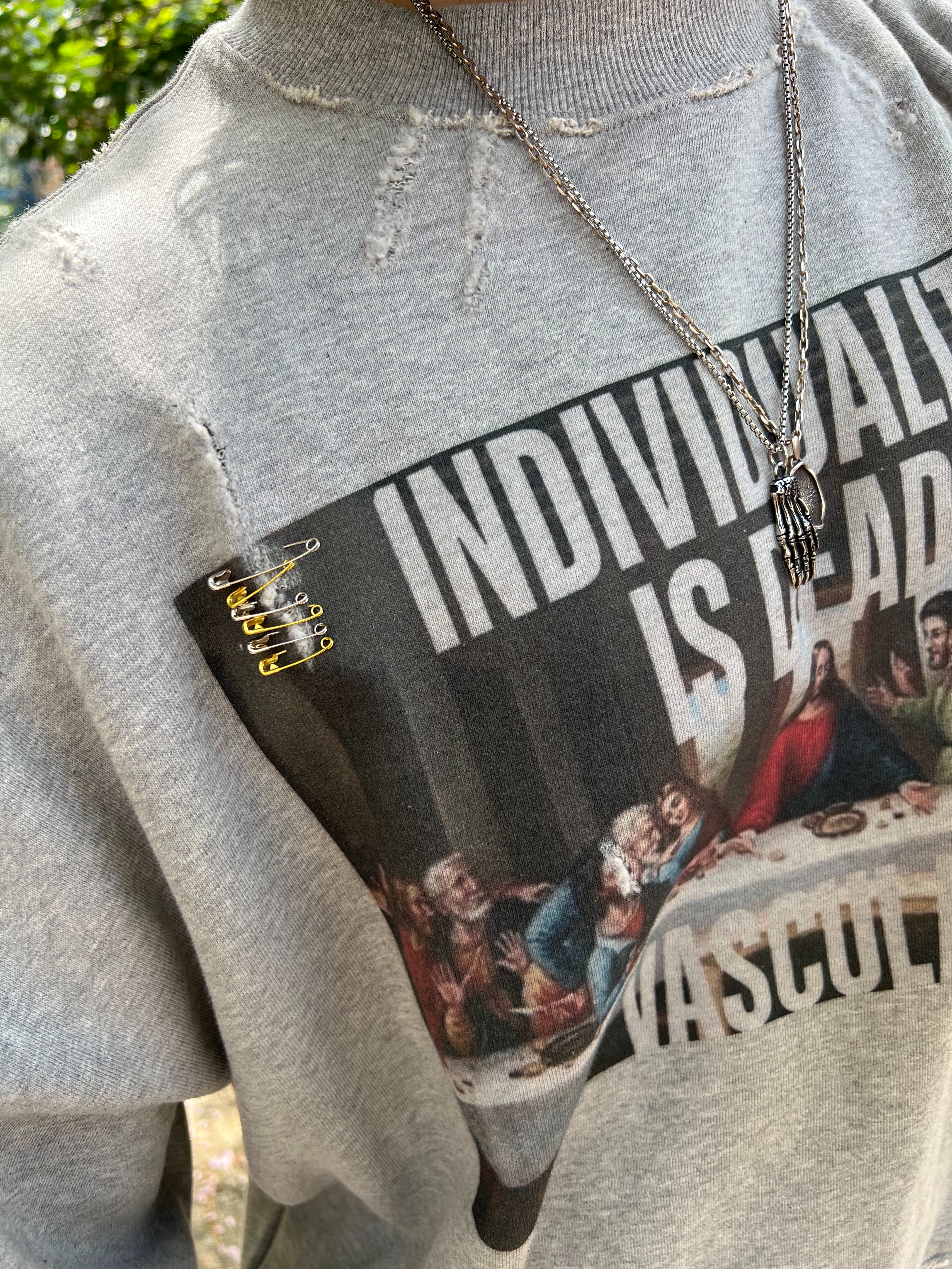 Undermycar MU.128 Original Logo Cracked Leather Belt Silver / Black 착용 스타일 - 3