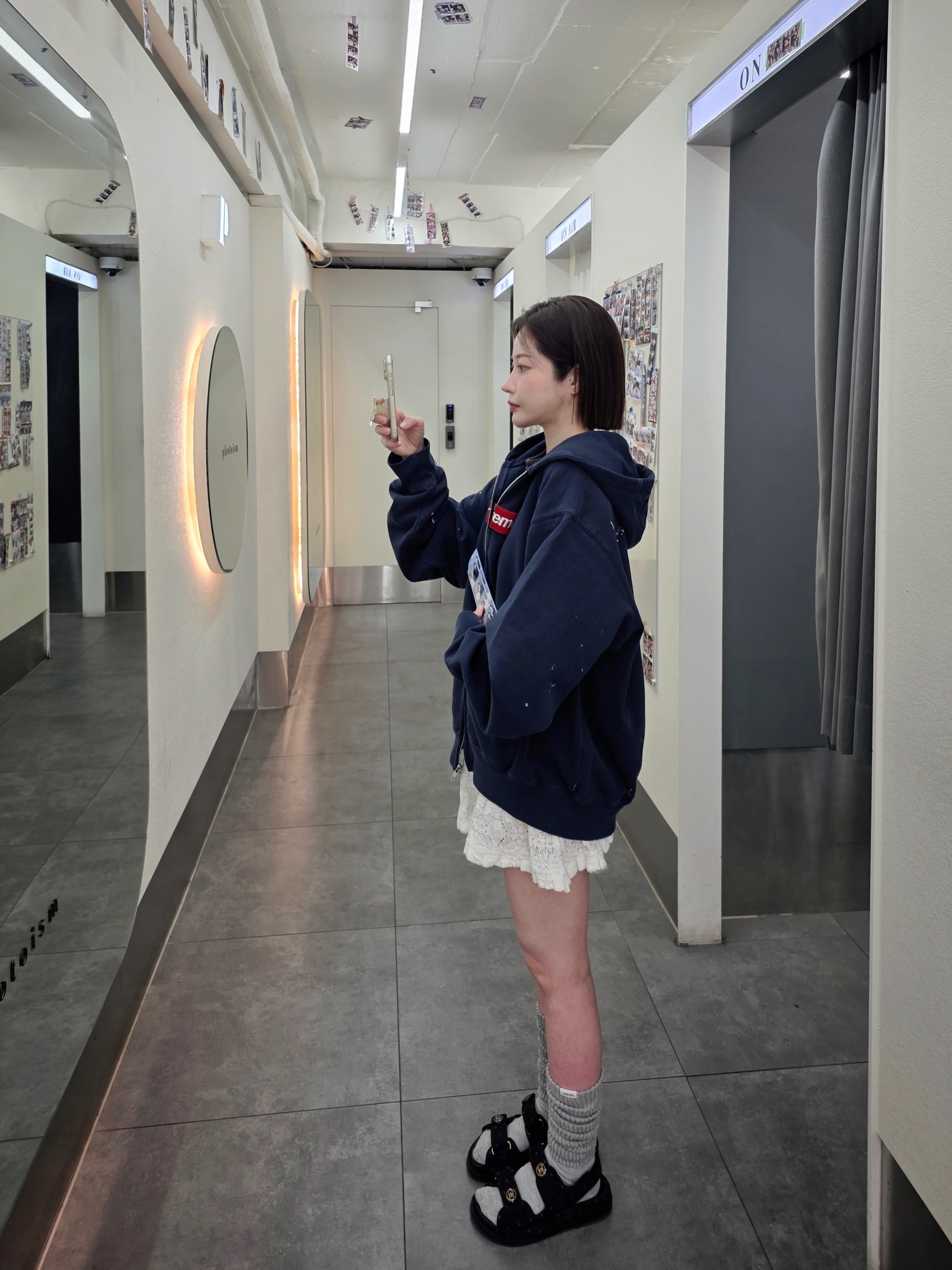 Supreme x MM6 Maison Margiela Box Logo Zip Up Hooded Sweatshirt Navy - 26SS 착용 스타일