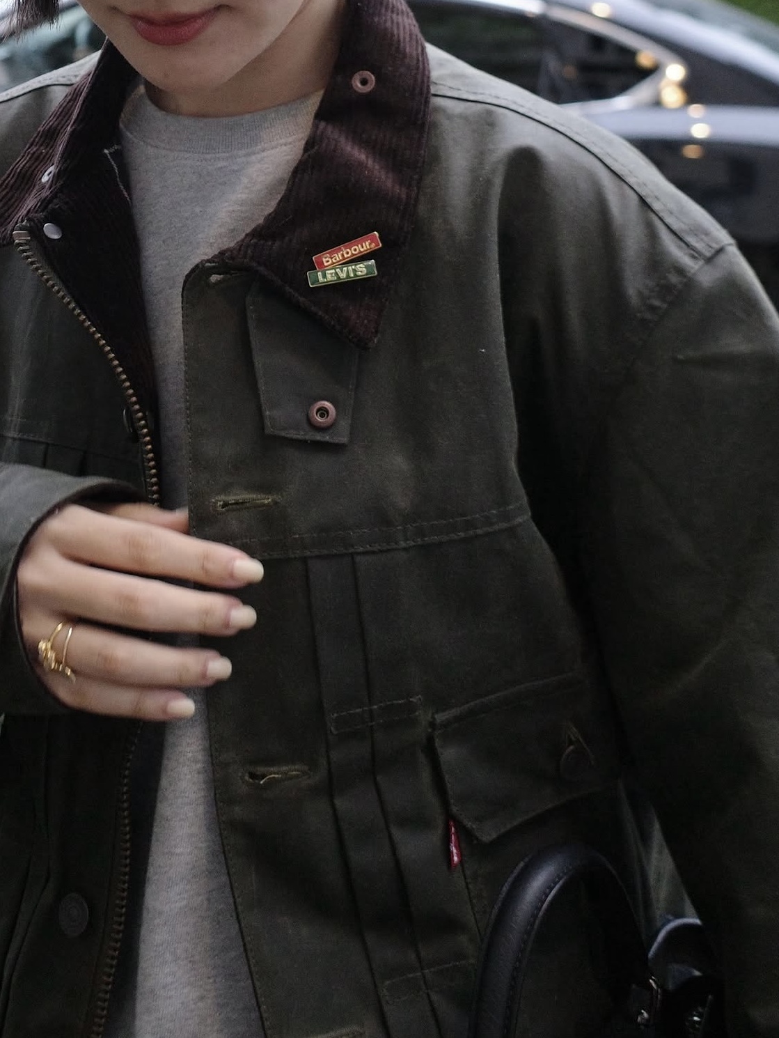 Levi's x Barbour Type II Waxed Jacket Olive Wax 착용 스타일 - 2