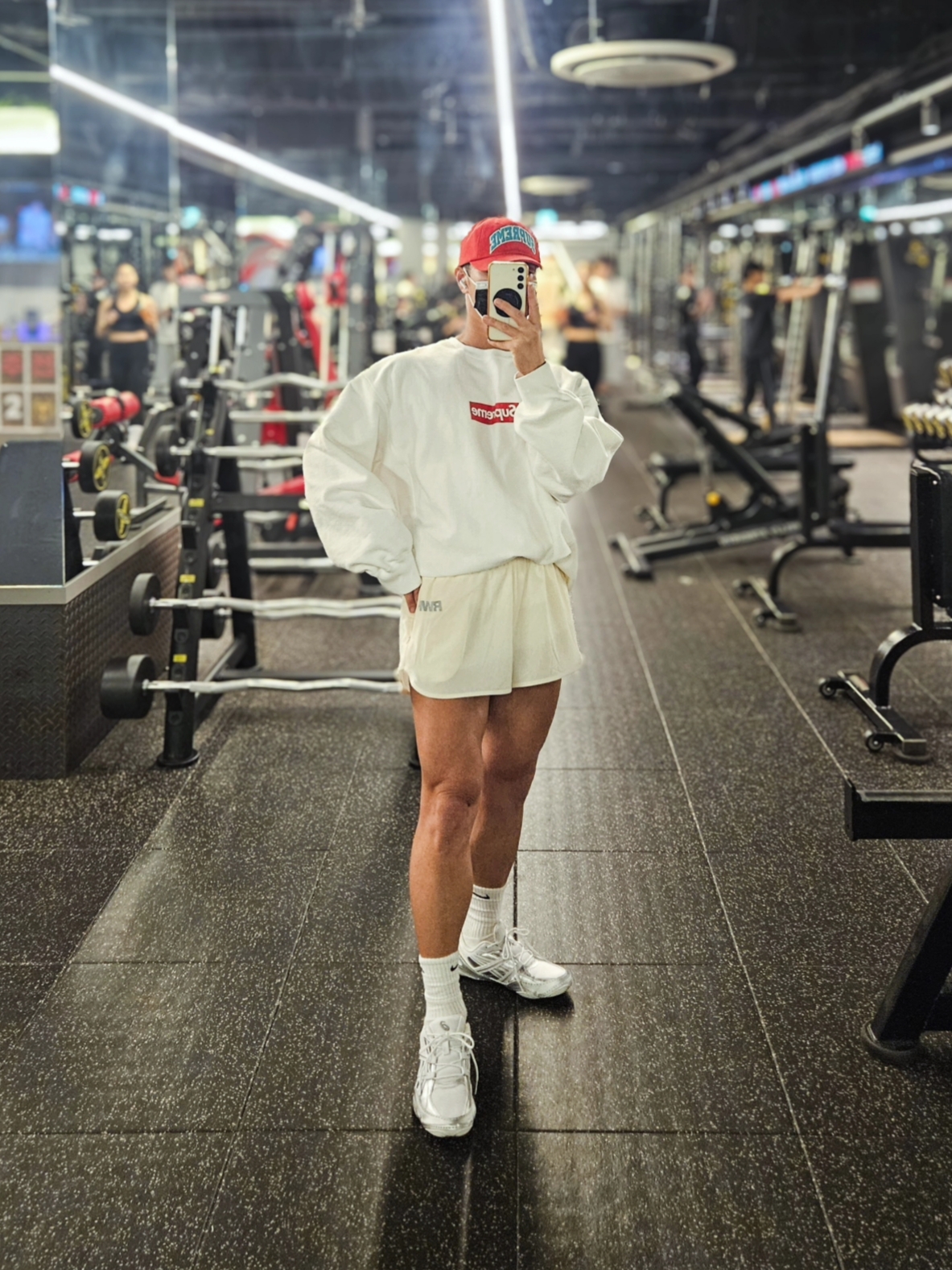 [KREAM 단독] runwhither 3inch Shorts Cream, Asics Hypersync White Pure Silver 착용 스타일 - 1