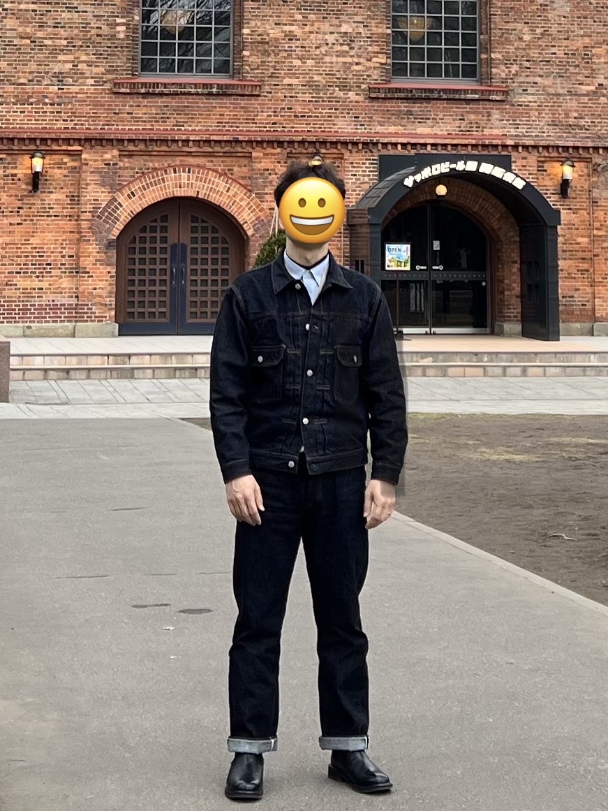 Fullcount 2102XXW-20 Type 2 Denim Jacket Heavy oz One Wash Indigo Blue, Fullcount 1101XX-14 Straight Denim Heavy oz Non Wash Indigo Blue 착용 스타일 - 1