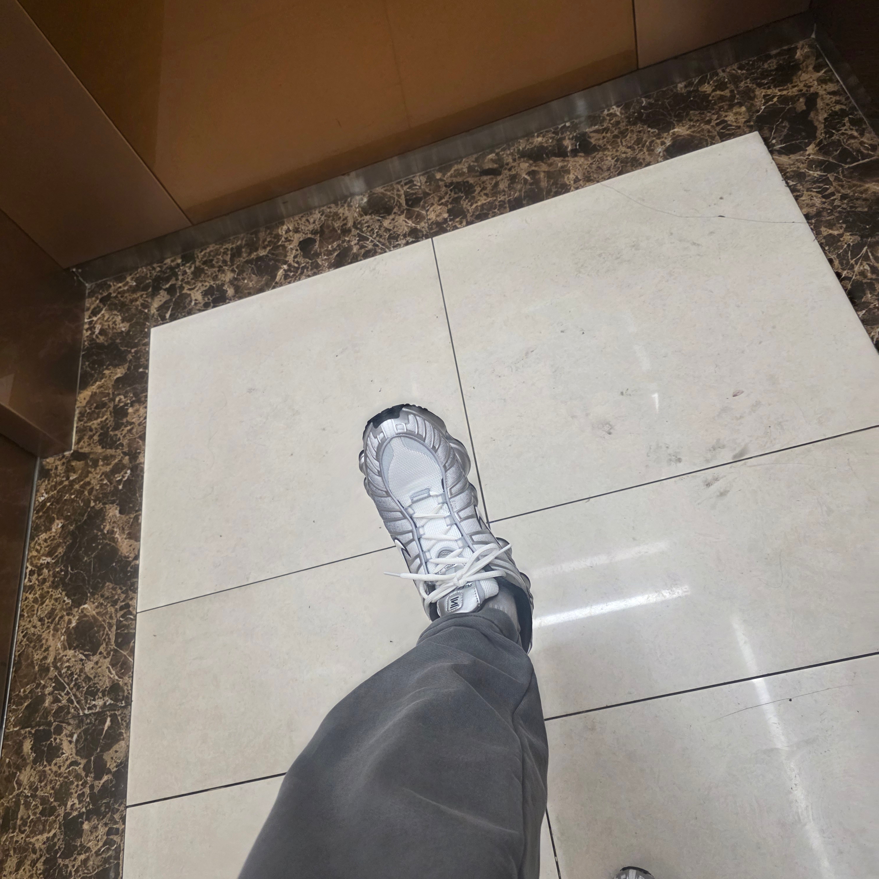 Nike Shox TL Metallic Silver Wolf Grey 착용 스타일 - 2
