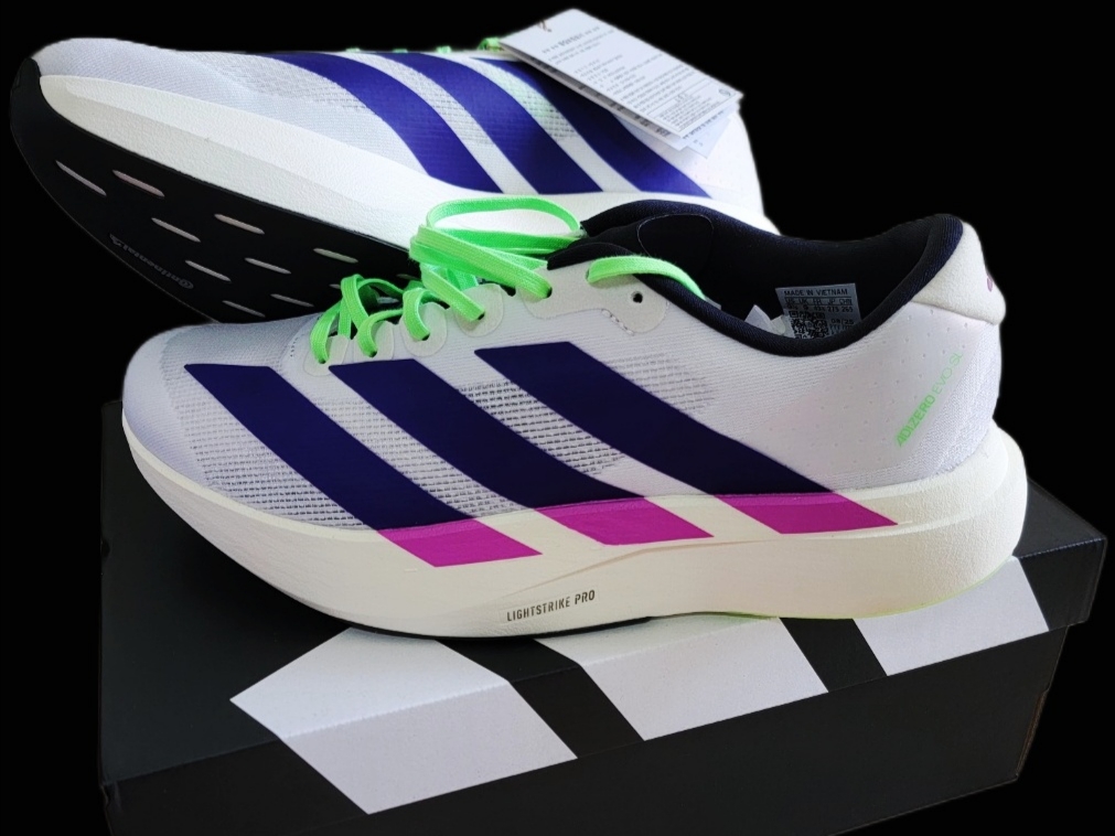 Adidas Adizero EVO SL Cloud White Collegiate Purple 착용 스타일