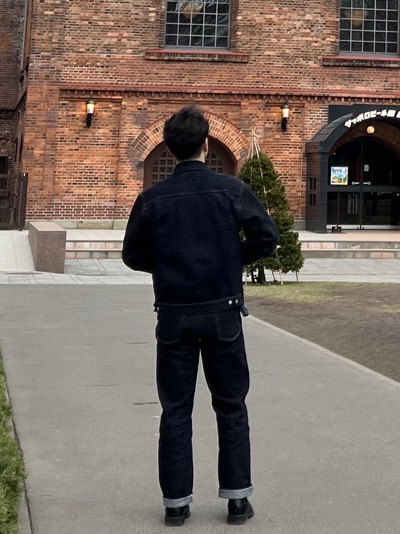 Fullcount 2102XXW-20 Type 2 Denim Jacket Heavy oz One Wash Indigo Blue, Fullcount 1101XX-14 Straight Denim Heavy oz Non Wash Indigo Blue 착용 스타일 - 2