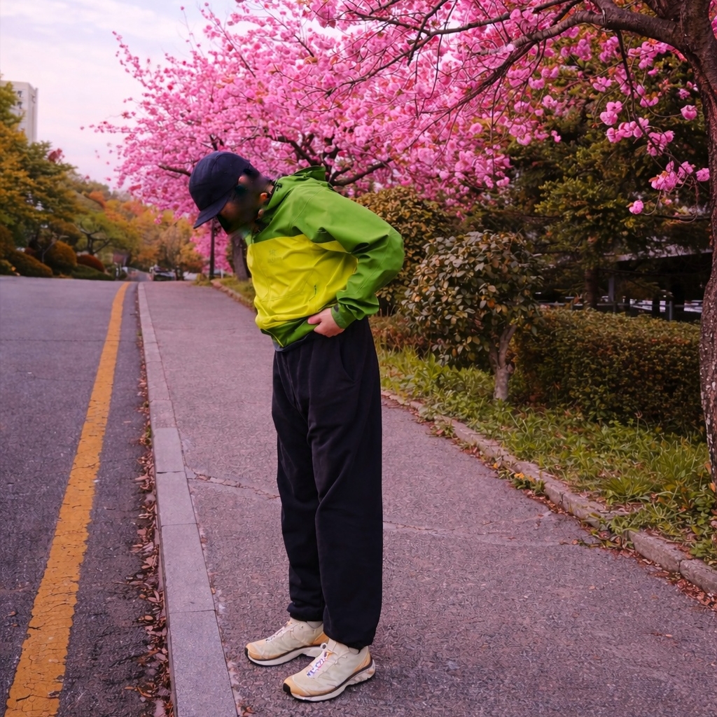 Salomon XT-6 Aloe Wash Hazelnut, Arc'teryx Beta Jacket Daze 착용 스타일