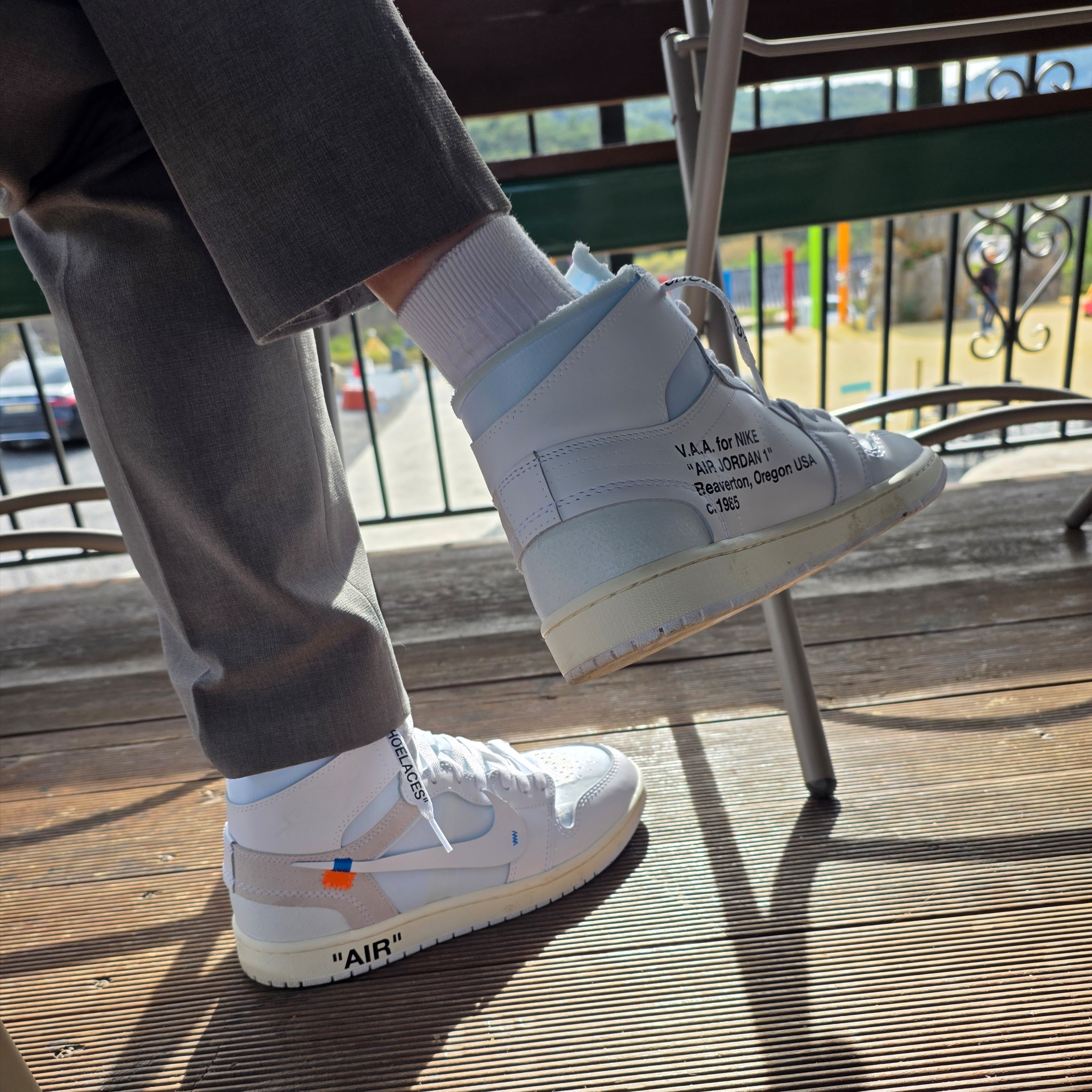 Jordan 1 x Virgil Abloh Archive Retro High Alaska White 착용 스타일