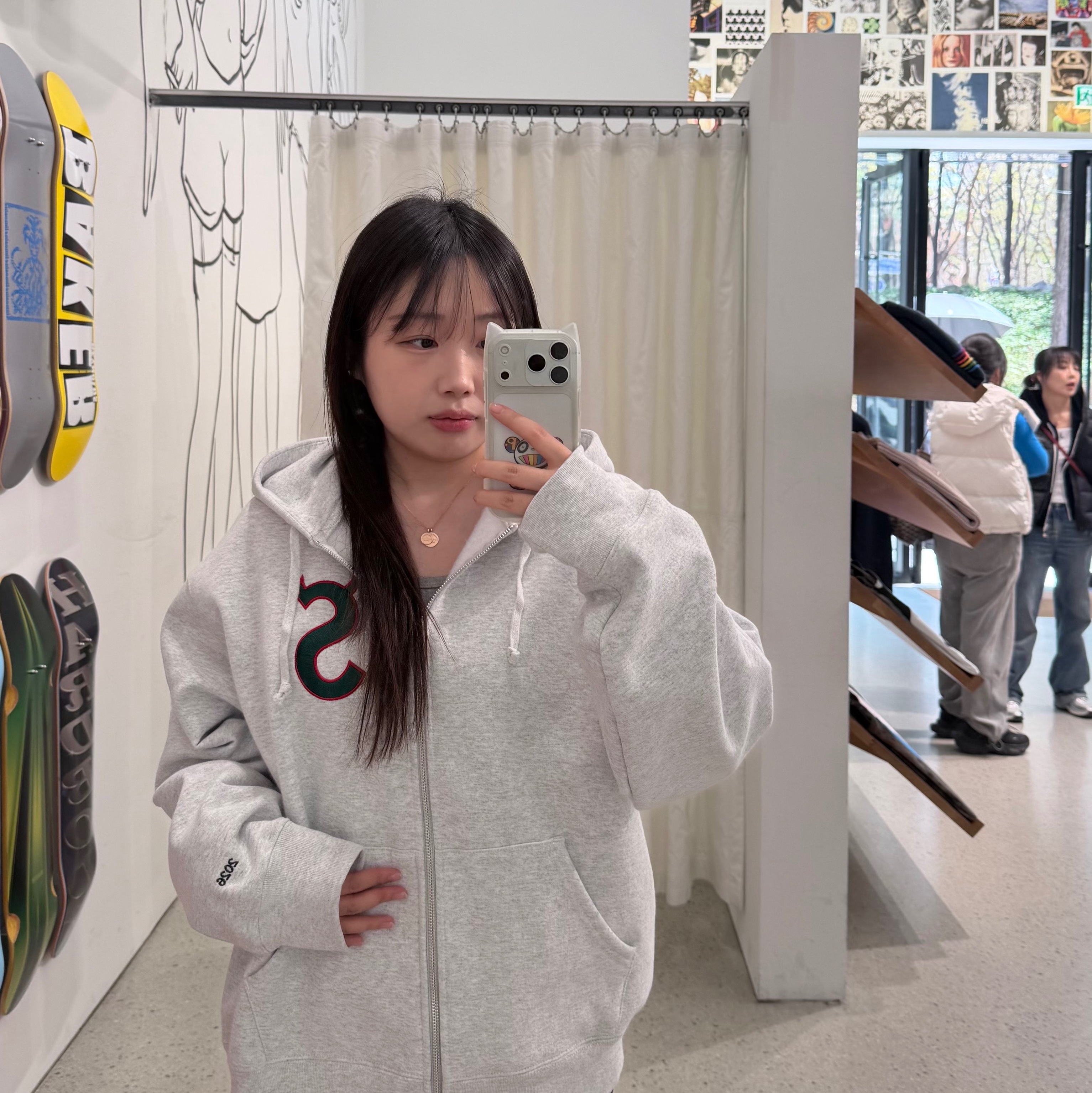 Supreme Devil S Logo Zip Up Hooded Sweatshirt Ash Grey - 26SS 착용 스타일