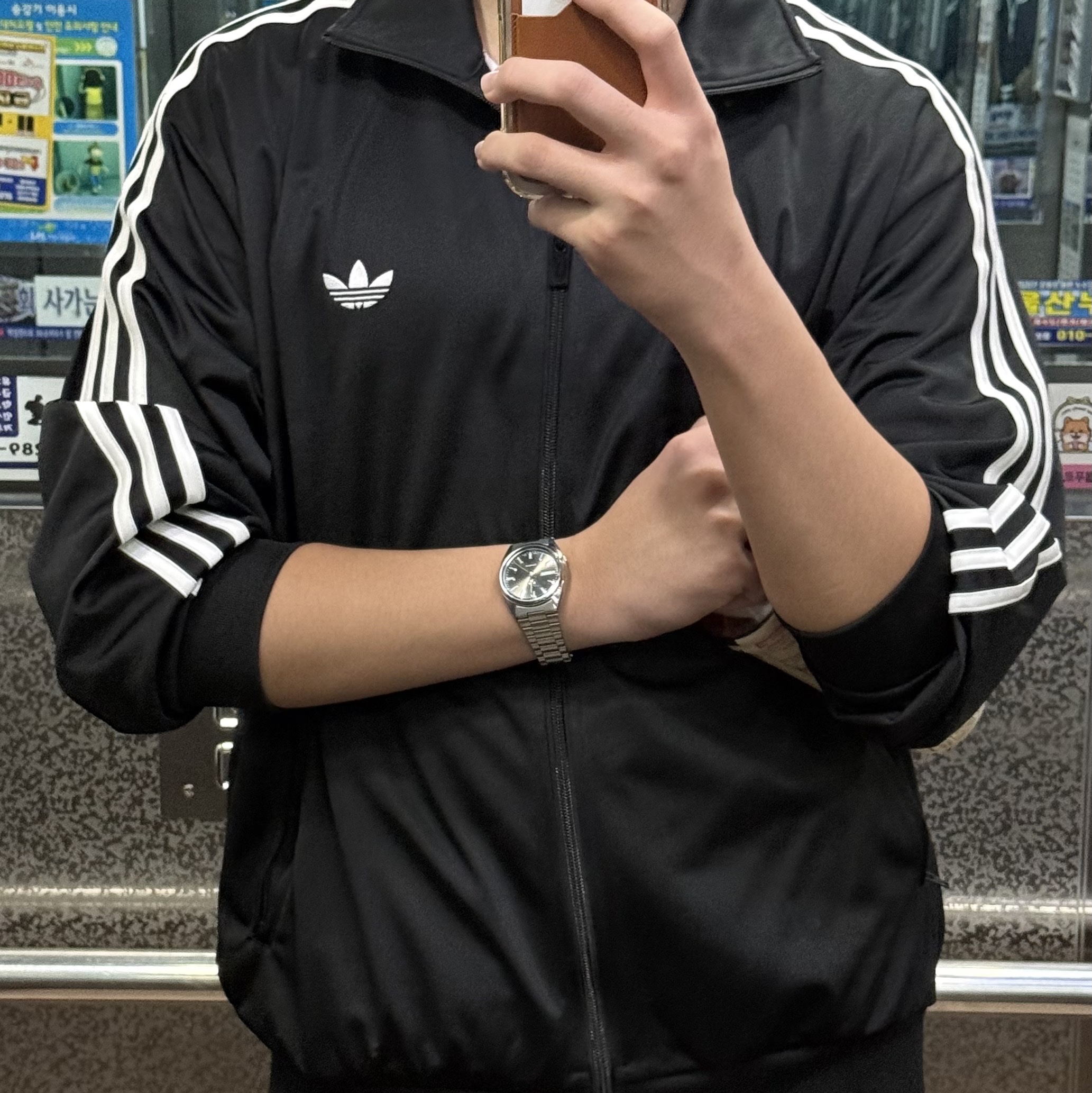 Adidas Originals Firebird Track Top Black - KR Sizing, Seiko SNXS79K1 37mm Black 착용 스타일 - 1