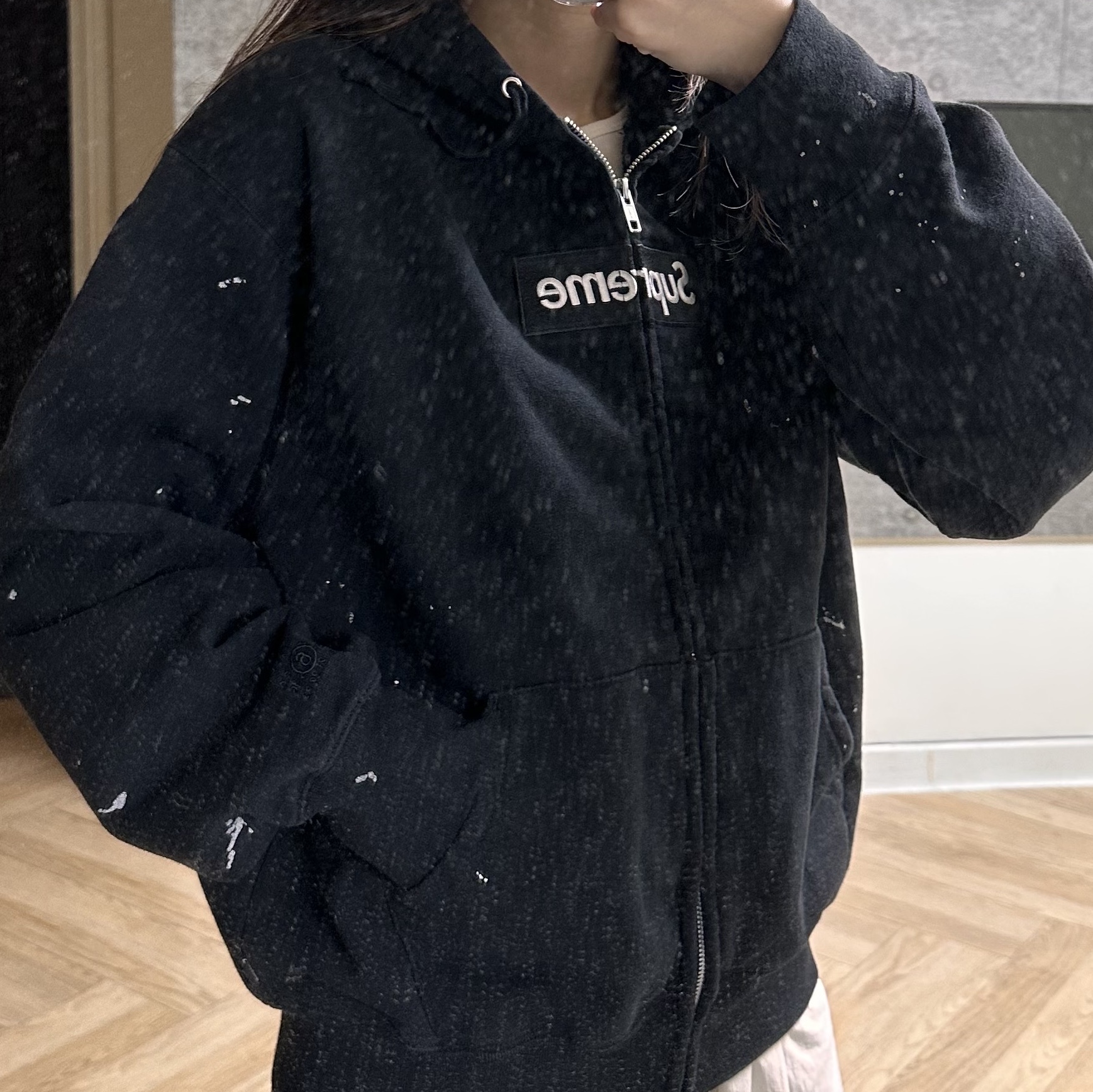 Supreme x MM6 Maison Margiela Box Logo Zip Up Hooded Sweatshirt Black - 26SS 착용 스타일 - 2