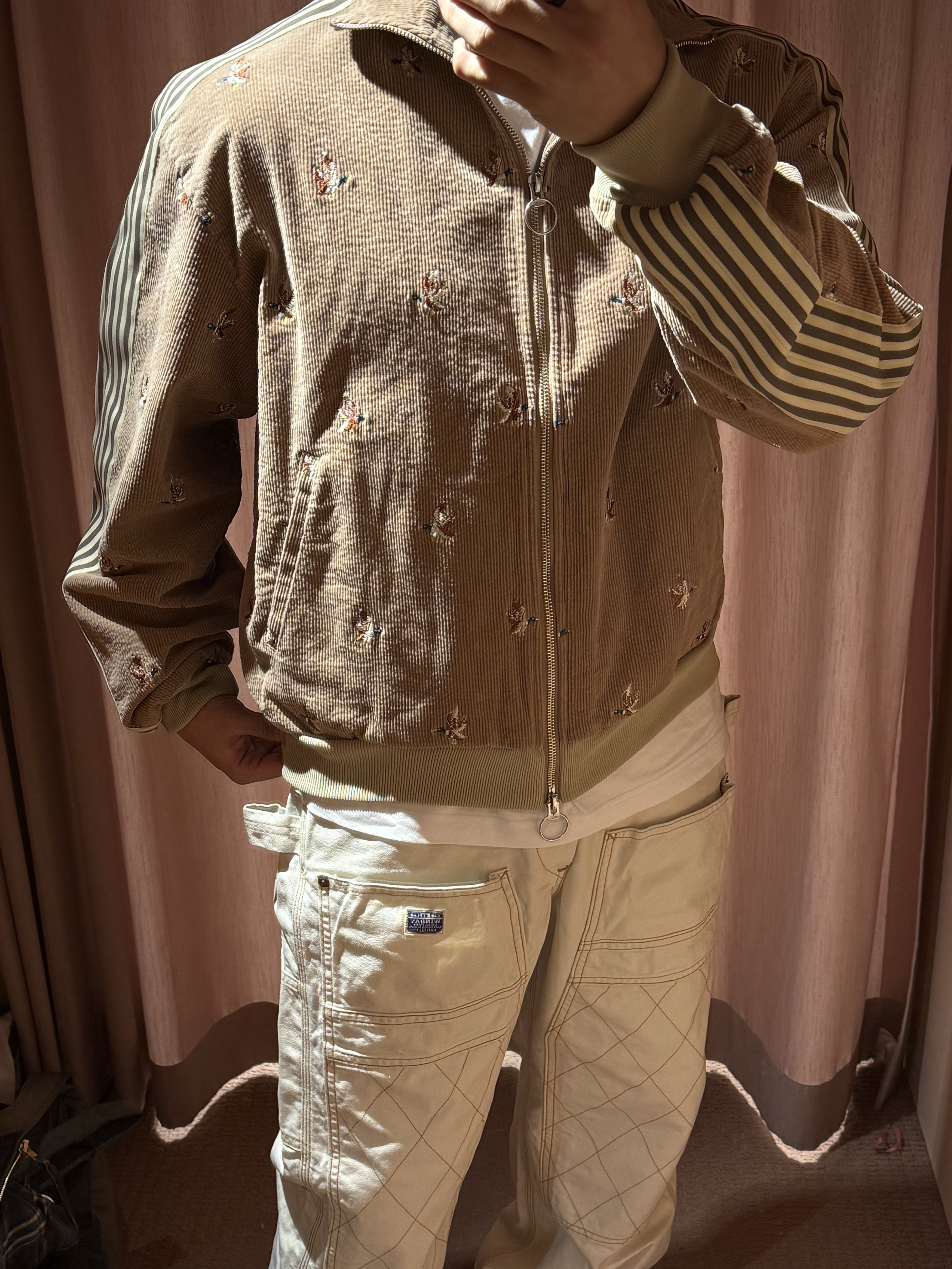 Kapital 11W Stretch Corduroy Duck Embroidery Track Jacket Banner Stripe God Beige 착용 스타일 - 1