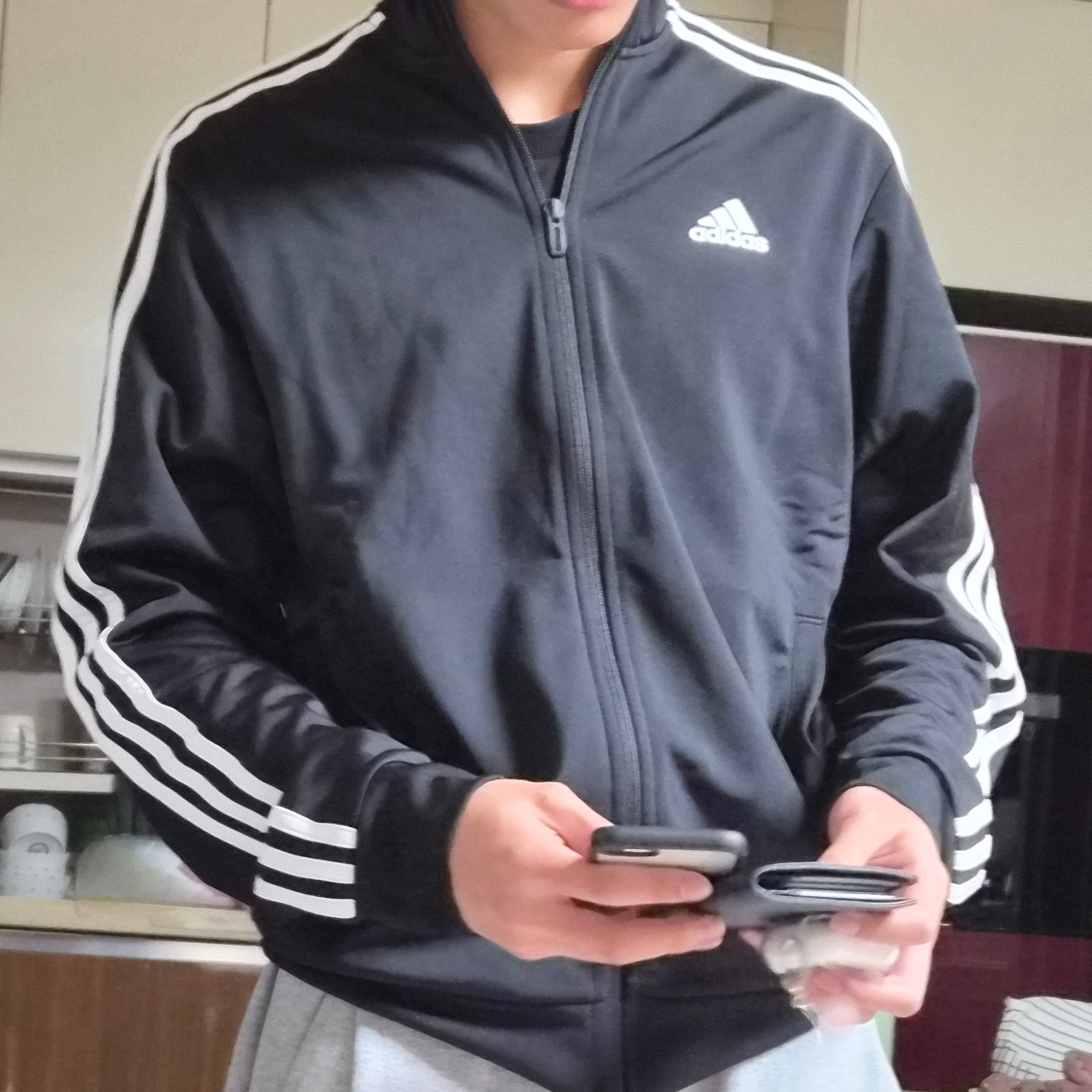 Adidas Essentials Warm-Up 3-Stripes Track Jacket Black - KR Sizing 착용 스타일