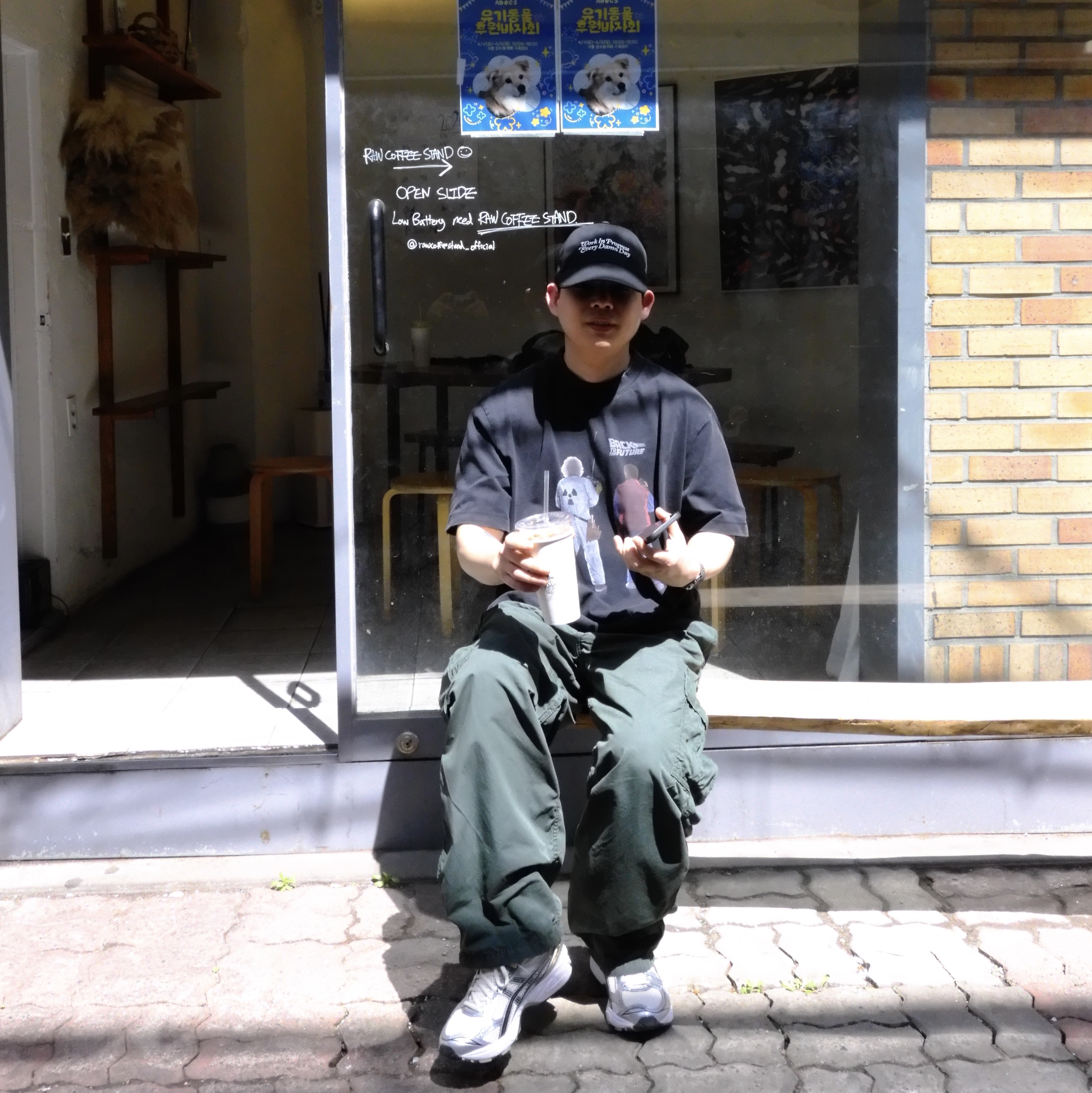 [예약 배송] Partimento Reworks [BACK TO THE FUTURE] Duo Tee VTG Black, Asics Gel-Kayano 14 Birch Pure Silver 착용 스타일