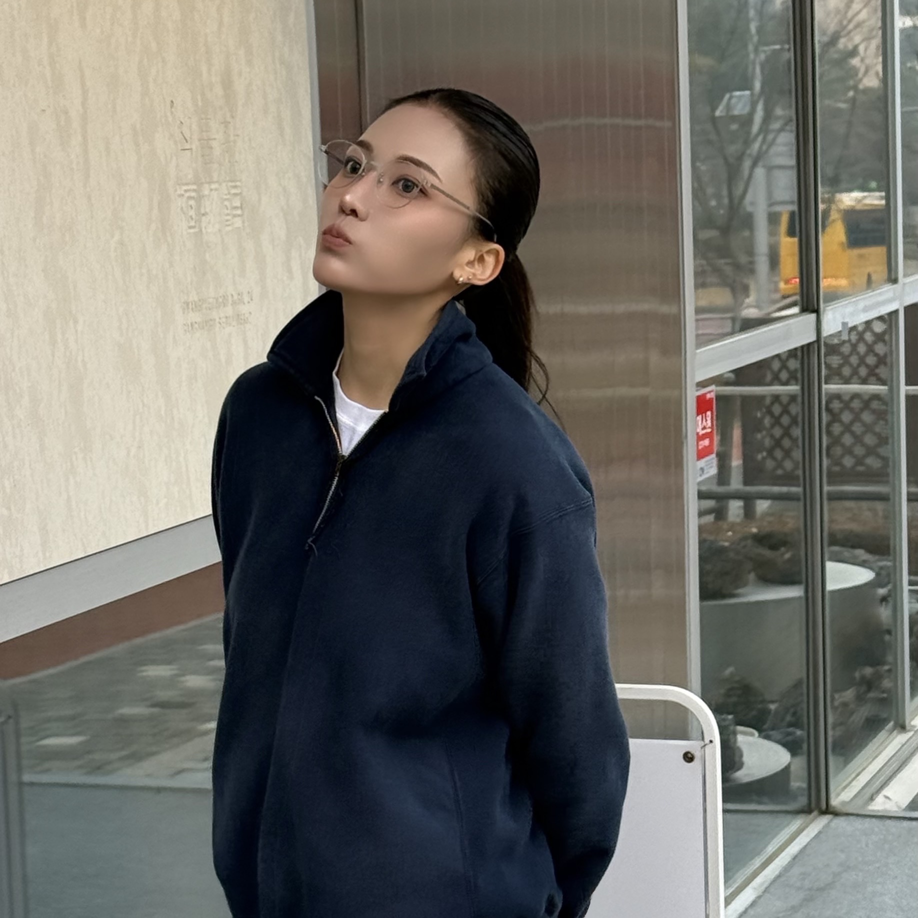 A.Presse Vintage Light Weight Half Zip Sweatshirt Navy - 26SS 착용 스타일 - 1
