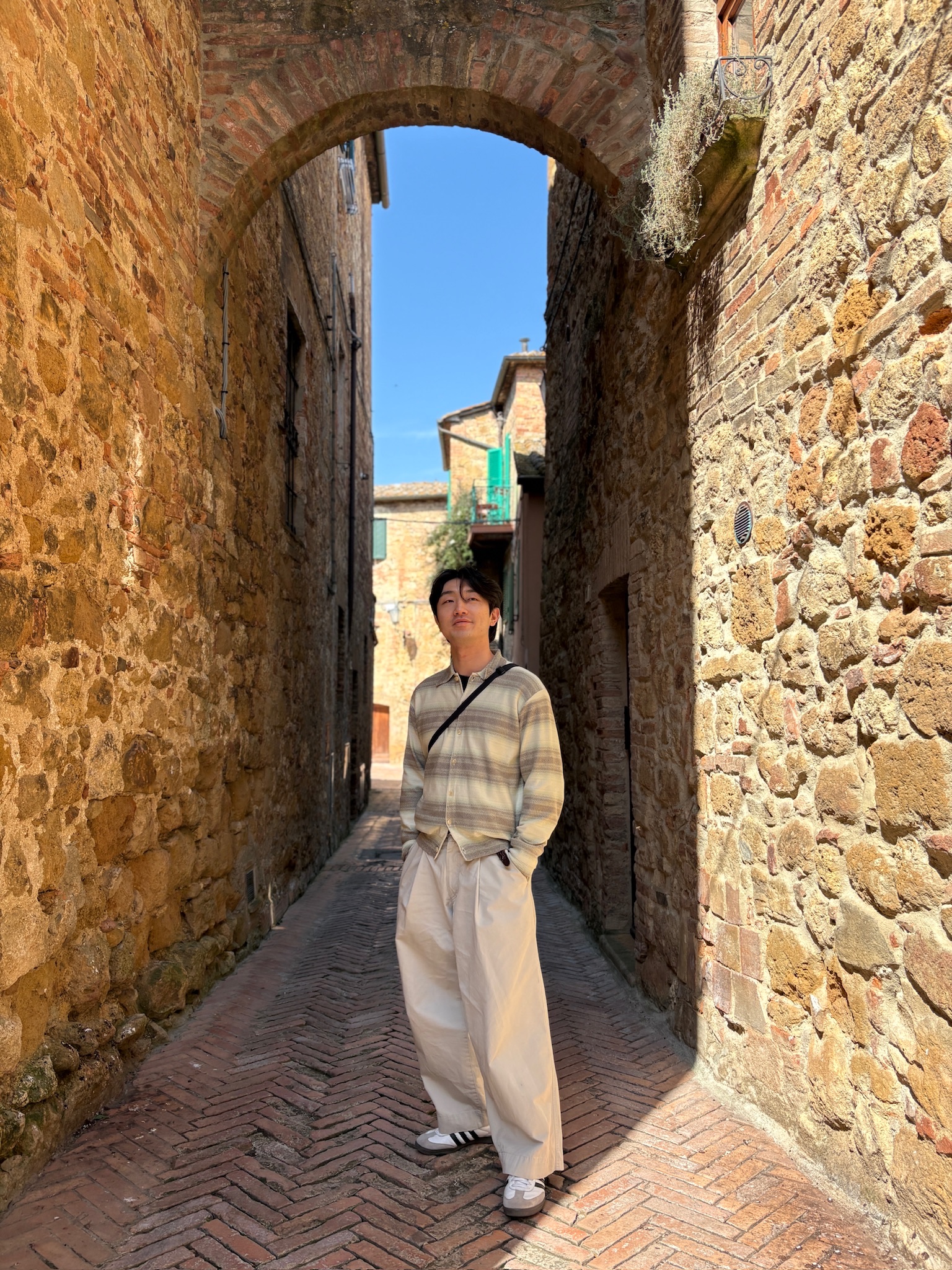 Auralee Cotton Silk Gradient Stripe Knit Shirt Cardigan Lime Gray Stripe - 26SS, Adidas Samba OG Cloud White 착용 스타일 - 1