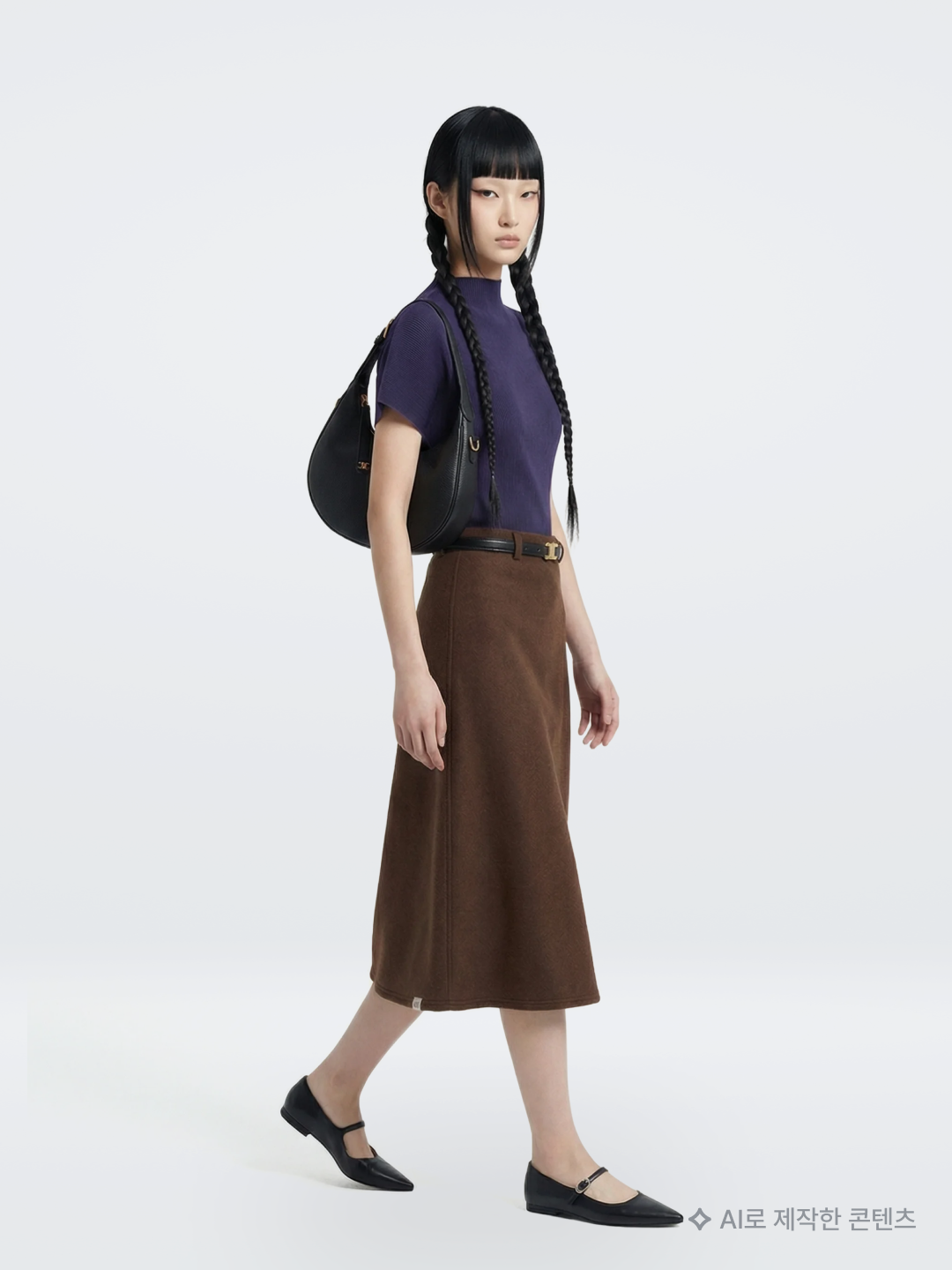 (W) Pleats Please Issey Miyake Mist July Top Dark Blue, sayuu Wool Lounge Maxi Skirt Brown 착용 스타일 - 2