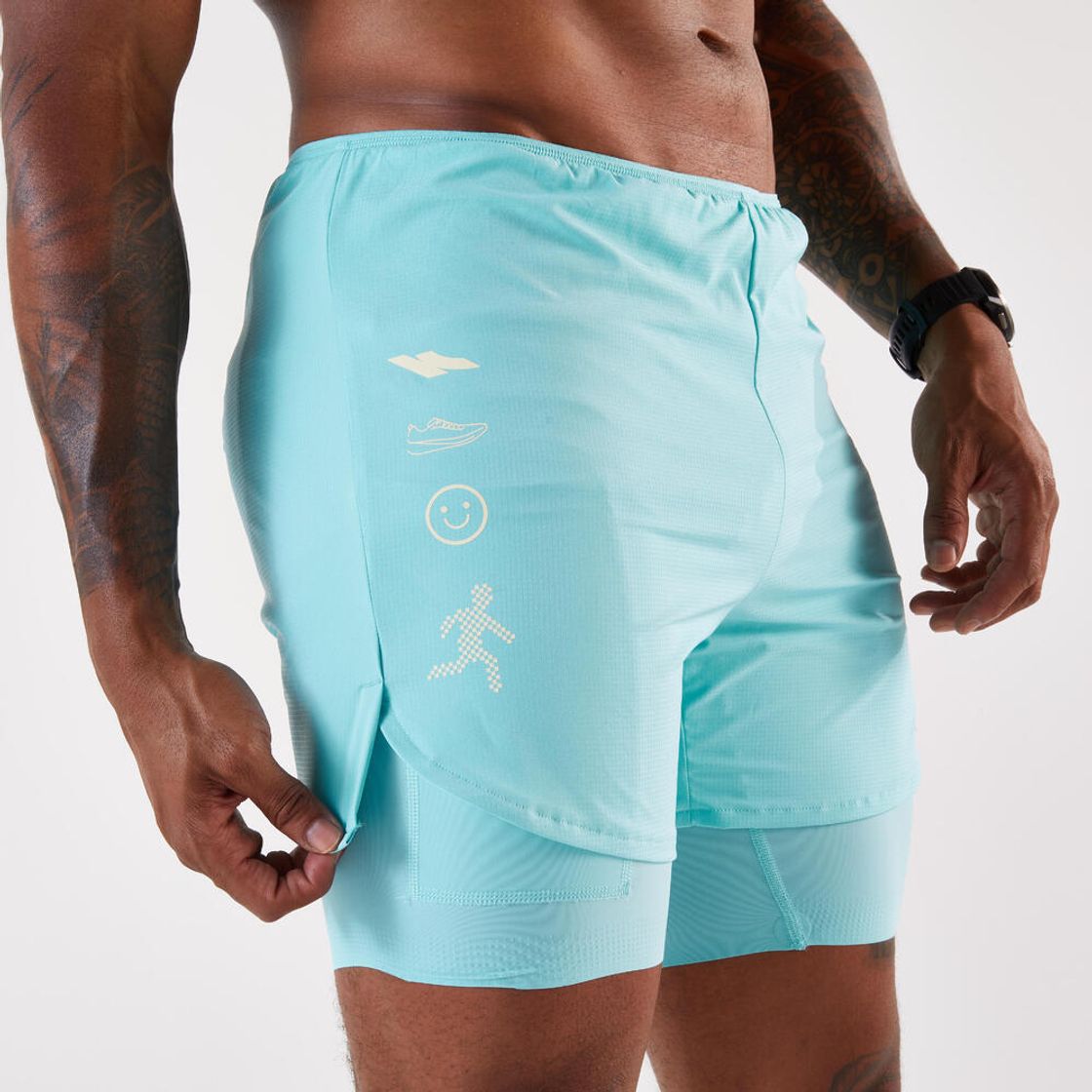 데카트론 남성 5인치 러닝 투인원 쇼츠 런 500 라군 블루(DECATHLON Men's 5" Running 2-in-1 Shorts Run 500 Lagoon Blue) - 5