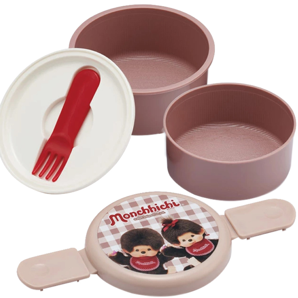 몬치치 스케이터 몬치치 원형 2단 도시락 포크포함(Monchhichi Skater Monchhichi Round Lunch Box) - 2