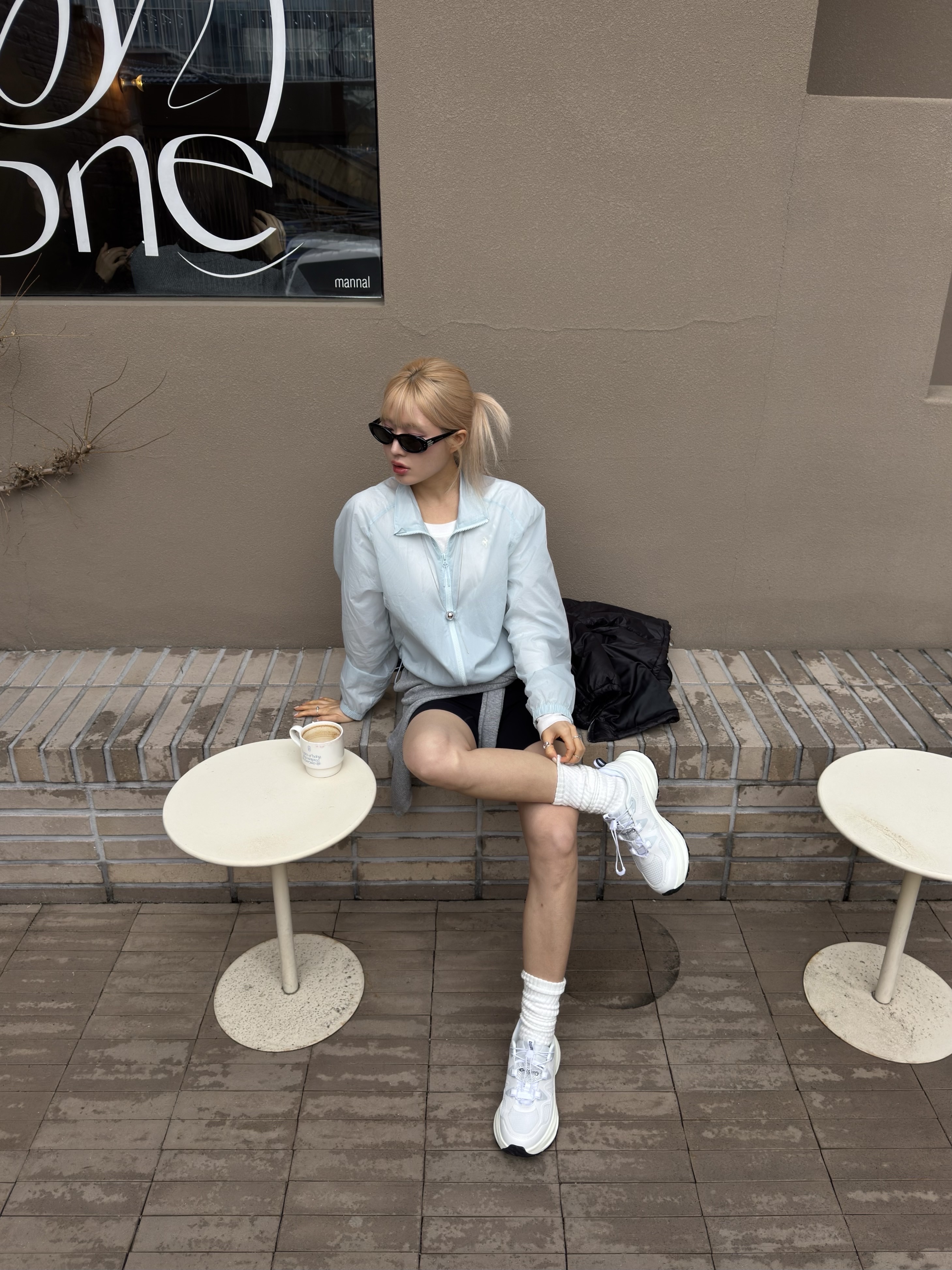 le coq sportif (Online Exclusive) Womens Stand Neck Ultra Light Jacket Green Blue 착용 스타일 - 6