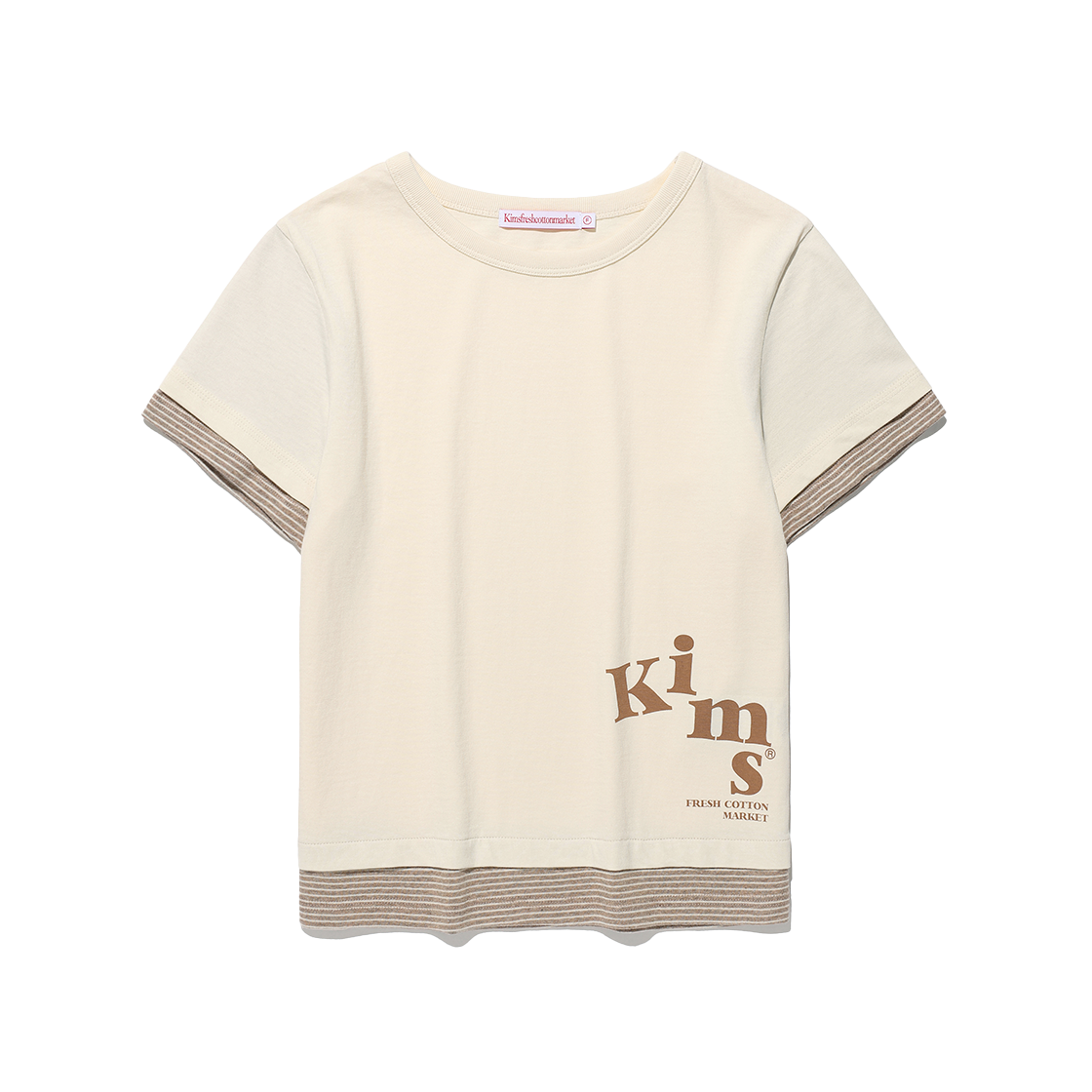 KIB6MFT520ACR Kims Fresh Cotton Market Muse Stripe Layered Tee Cream