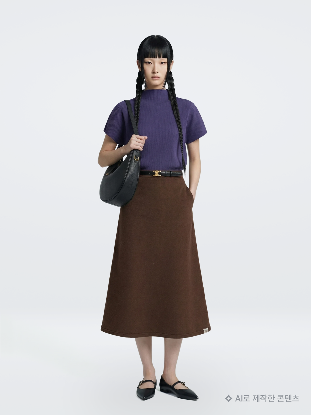 (W) Pleats Please Issey Miyake Mist July Top Dark Blue, sayuu Wool Lounge Maxi Skirt Brown 착용 스타일 - 1