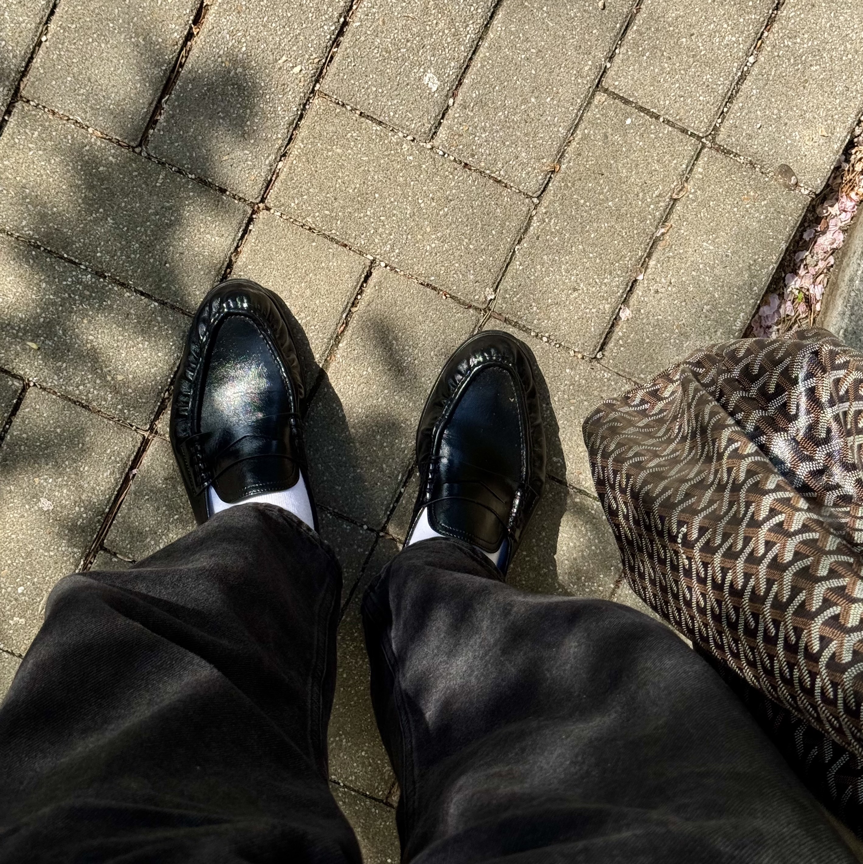 (W) Zara Soft Gathered Loafer Black, Goyard Saint Louis GM Bag Black 착용 스타일 - 1