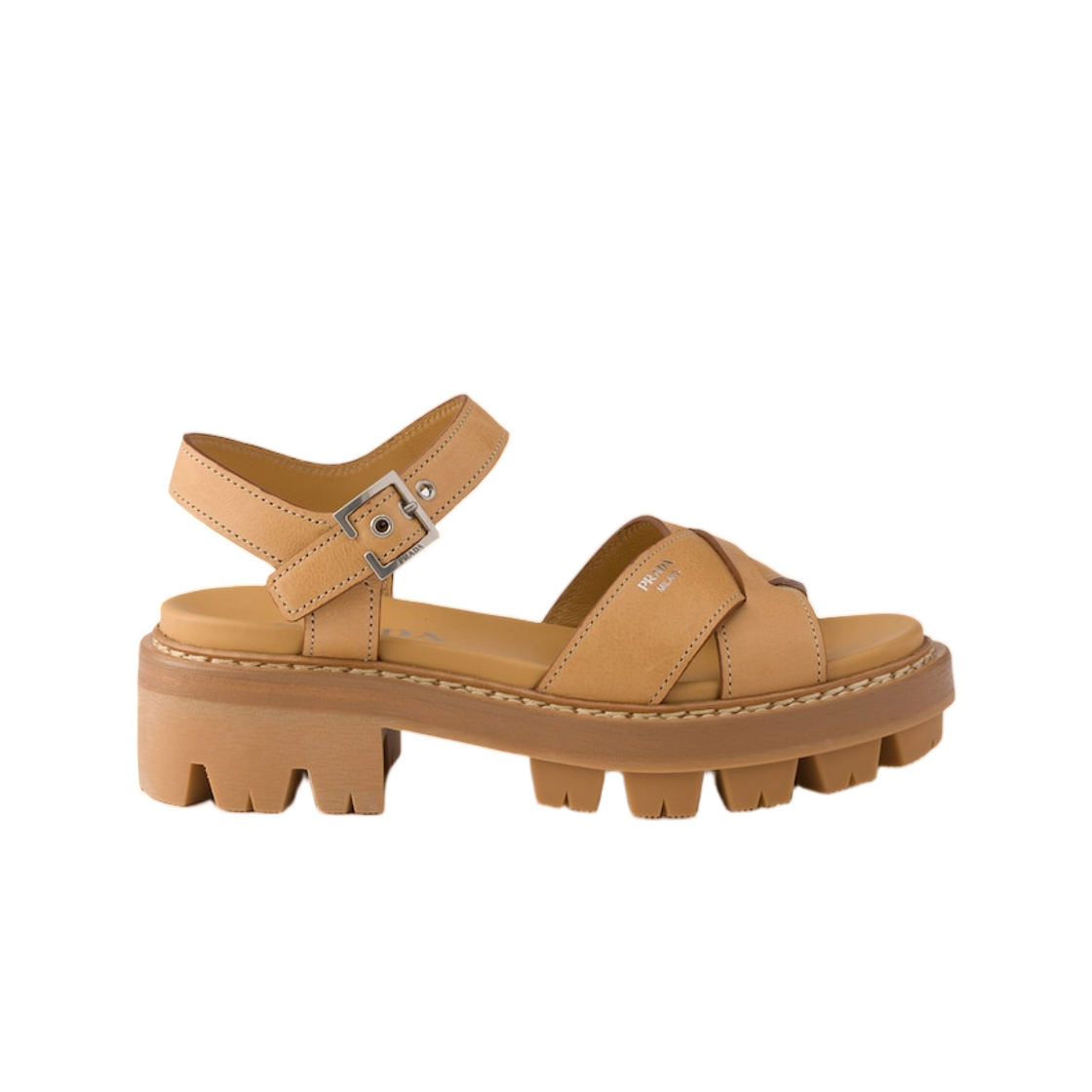 1X498O-070-F0018 (W) Prada Leather Sandals Natural
