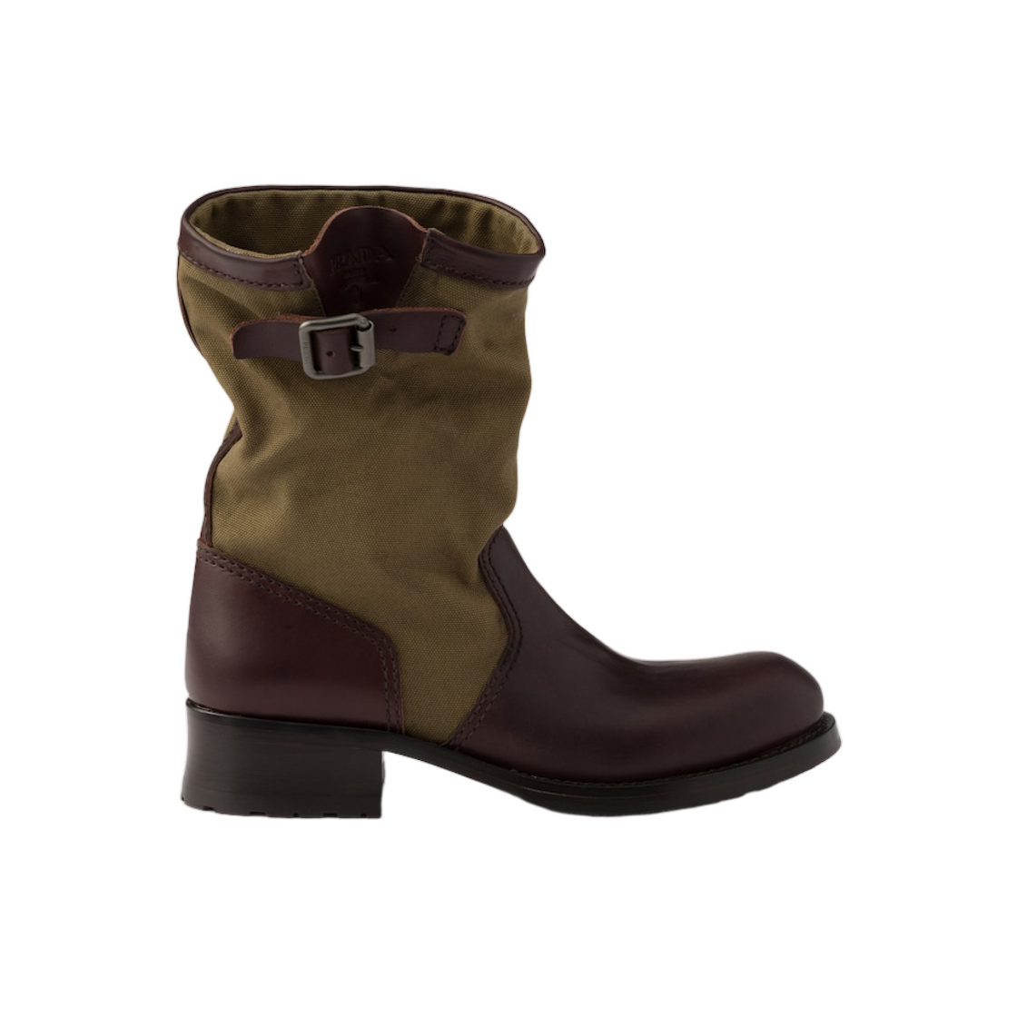1U275O-AA7-F0161 (W) Prada Leather and Canvas Boots Forest Green