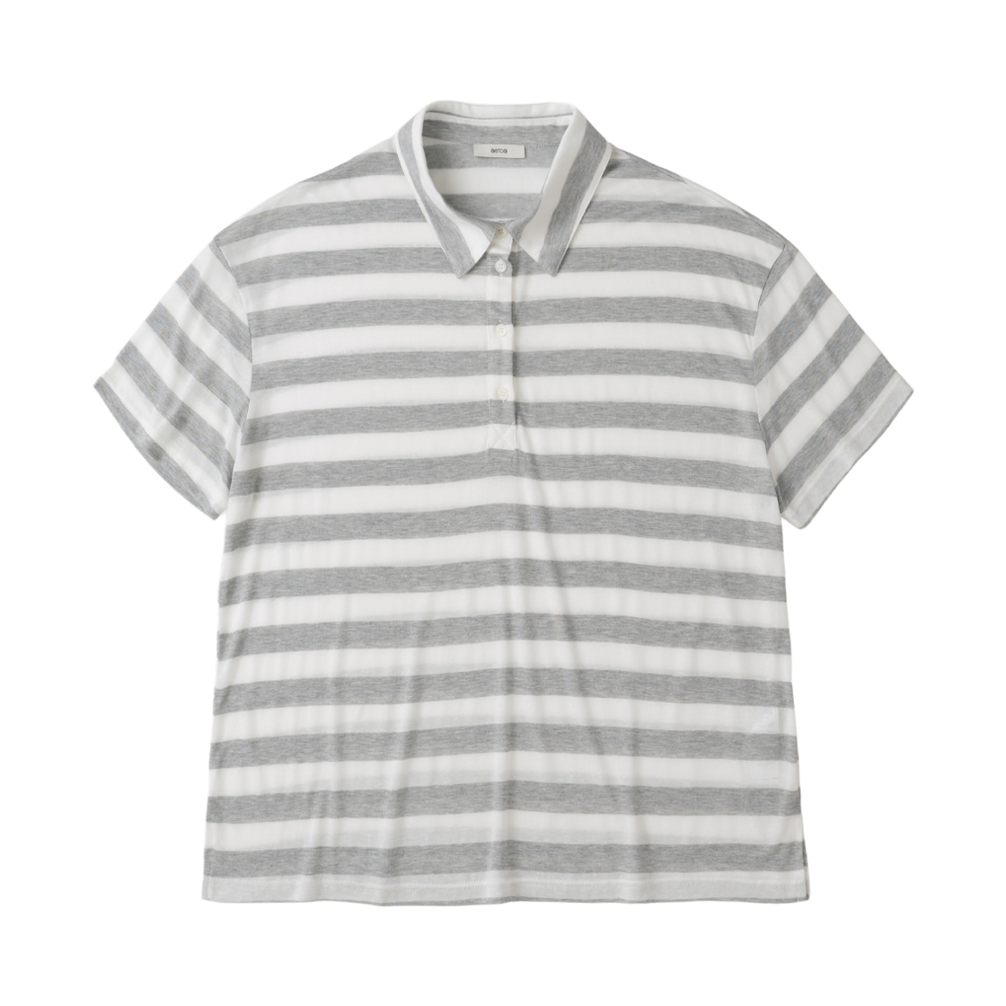 에토아 시어 스트라이프 폴로 티셔츠 그레이(aetoa Sheer Stripe Polo T-Shirt Gray)