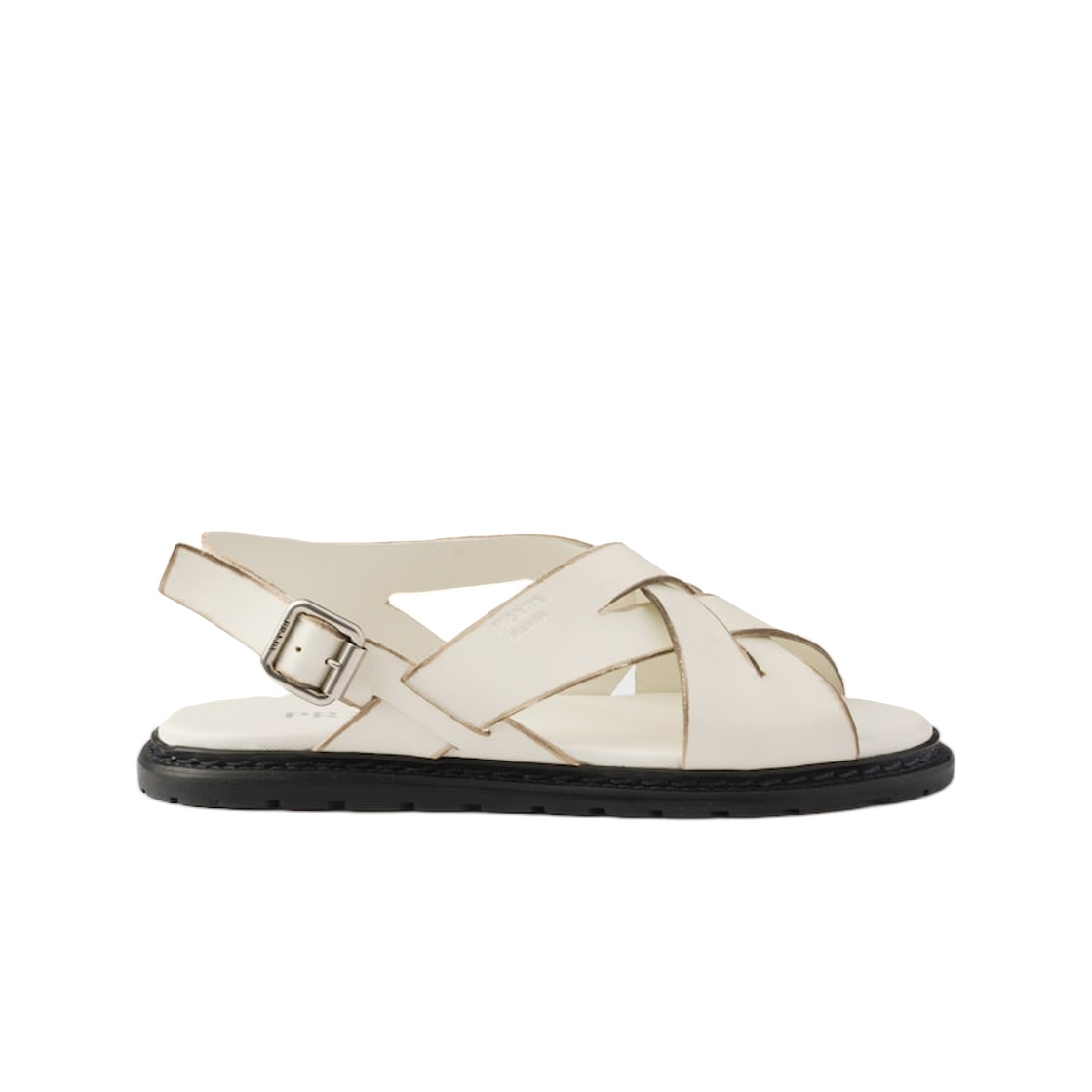 1X511O-V69-F0K74 (W) Prada Antiqued Leather Sandals Chalk White