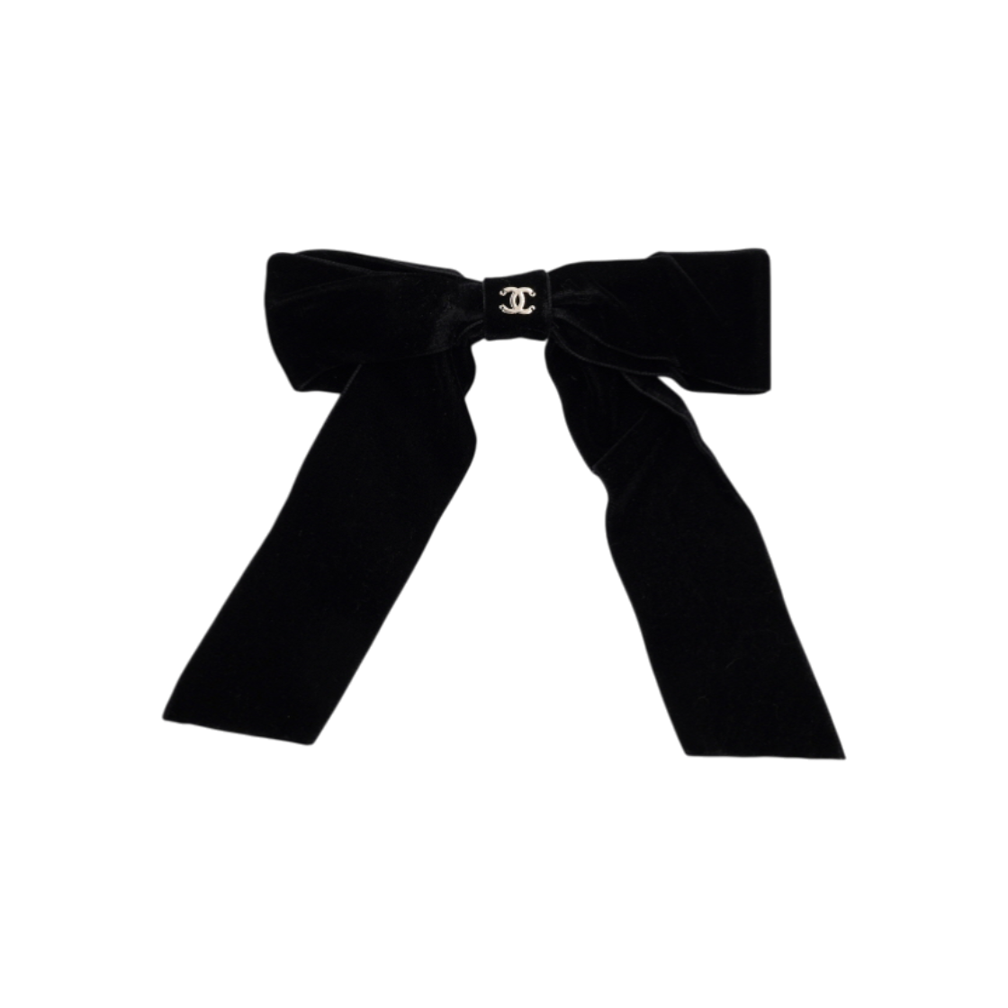 IT4HOW6WRPC5 Chanel 22 Season Black Velvet Gold CC Logo Ribbon Hair Clip