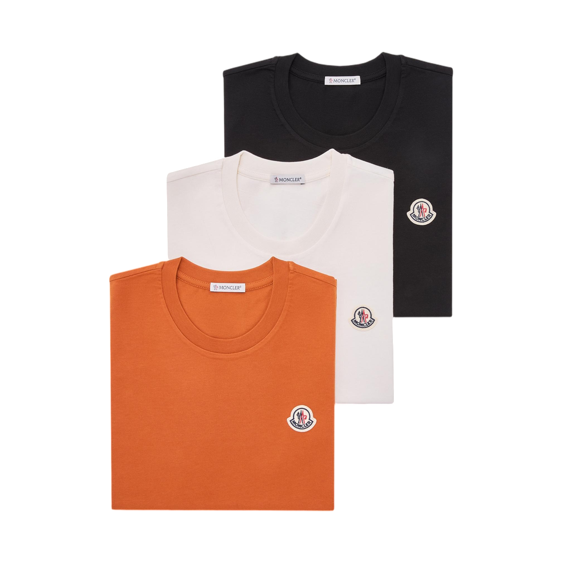 (W) 몽클레르 로고 패치 코튼 T-셔츠 화이트 블랙 오렌지 (3개 세트) - 26SS((W) Moncler Logo Patch Cotton T-Shirt White Black Orange (Set of 3) - 26SS) - 1