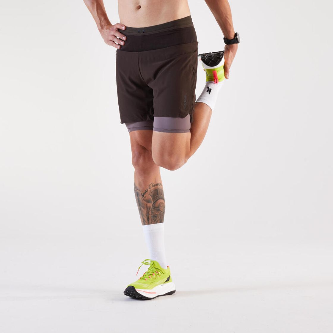 데카트론 남성 9인치 트레일러닝 투인원 쇼츠 런 울트라 900 카카오 브라운(DECATHLON Men's 9" Trail Running 2-in-1 Shorts Run Ultra 900 Cacao Brown) - 3