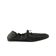 (W) Prada Shuffle Antiqued Leather Boat Shoes Black