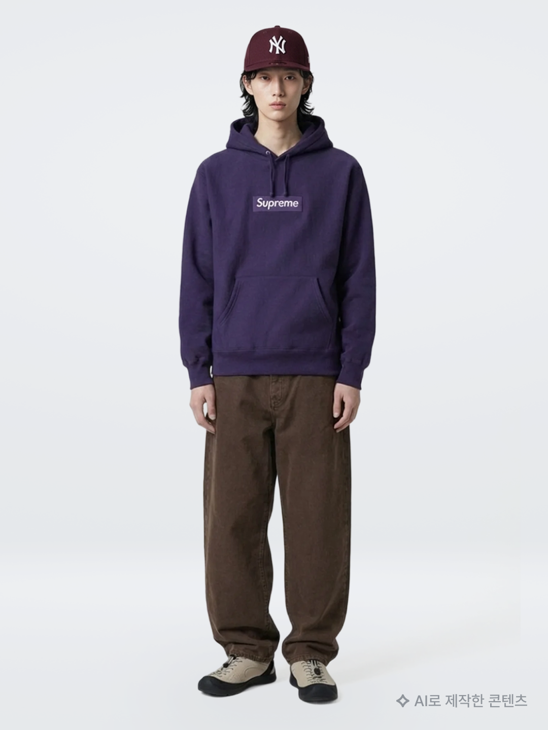 Supreme Box Logo Hooded Sweatshirt Dark Purple - 23FW, Stussy Washed Canvas Big OL' Jean Brown 착용 스타일 - 1