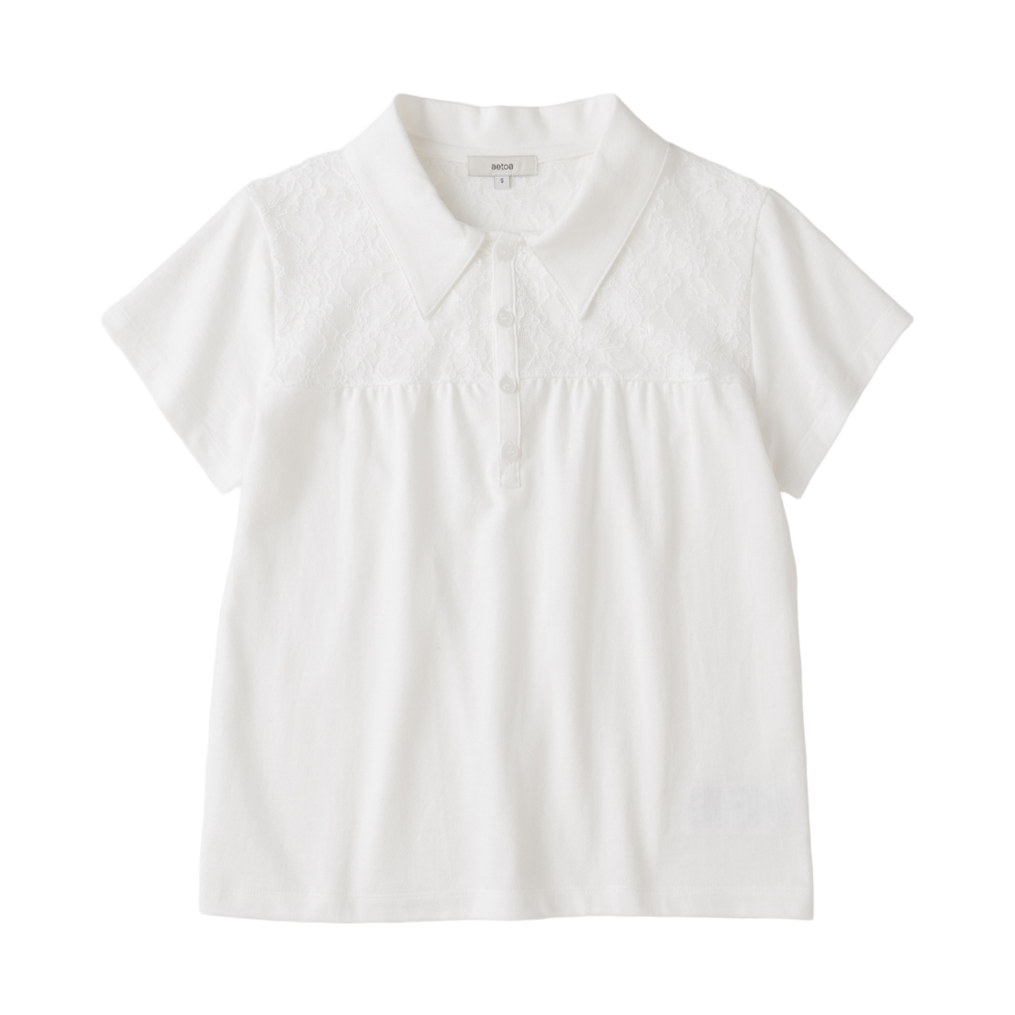 에토아 레이스 패널 피케 폴로 화이트(aetoa Lace Panel Pique Polo White)